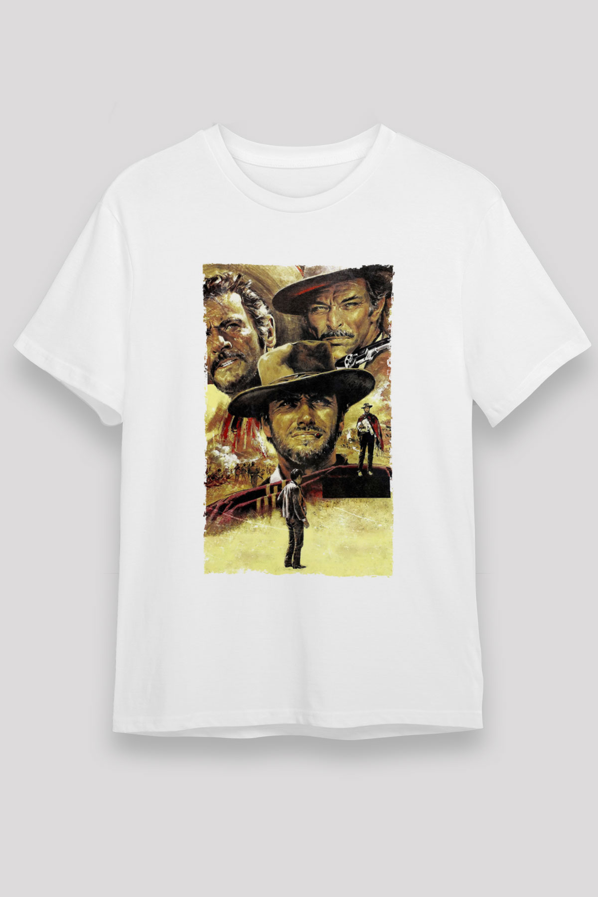 Unisex İyi, Kötü ve Çirkin (The Good, the Bad and the Ugly) Baskılı Beyaz Tişört