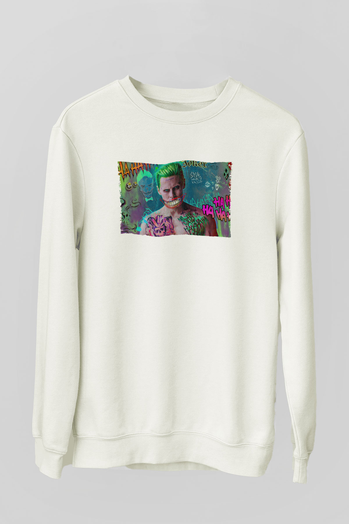 Unisex Jared Leto Joker Fanart Baskılı Beyaz Sweatshirt