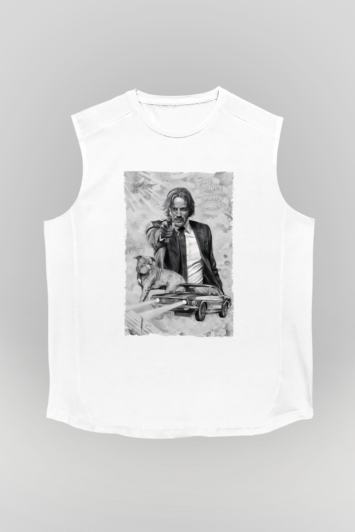 Unisex John Wick Baskılı Beyaz Kolsuz Tshirt