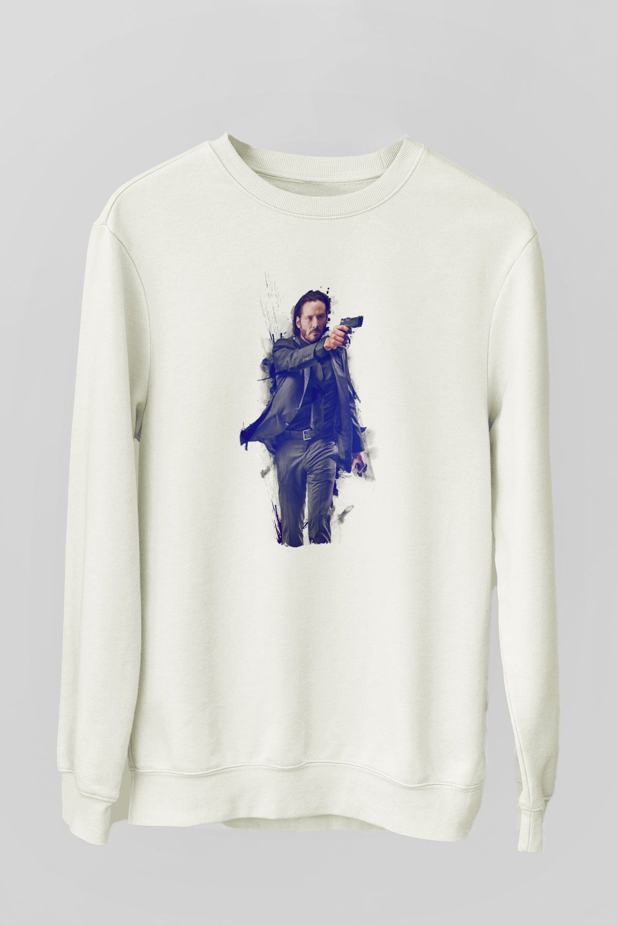Unisex John Wick Baskılı Beyaz Sweatshirt