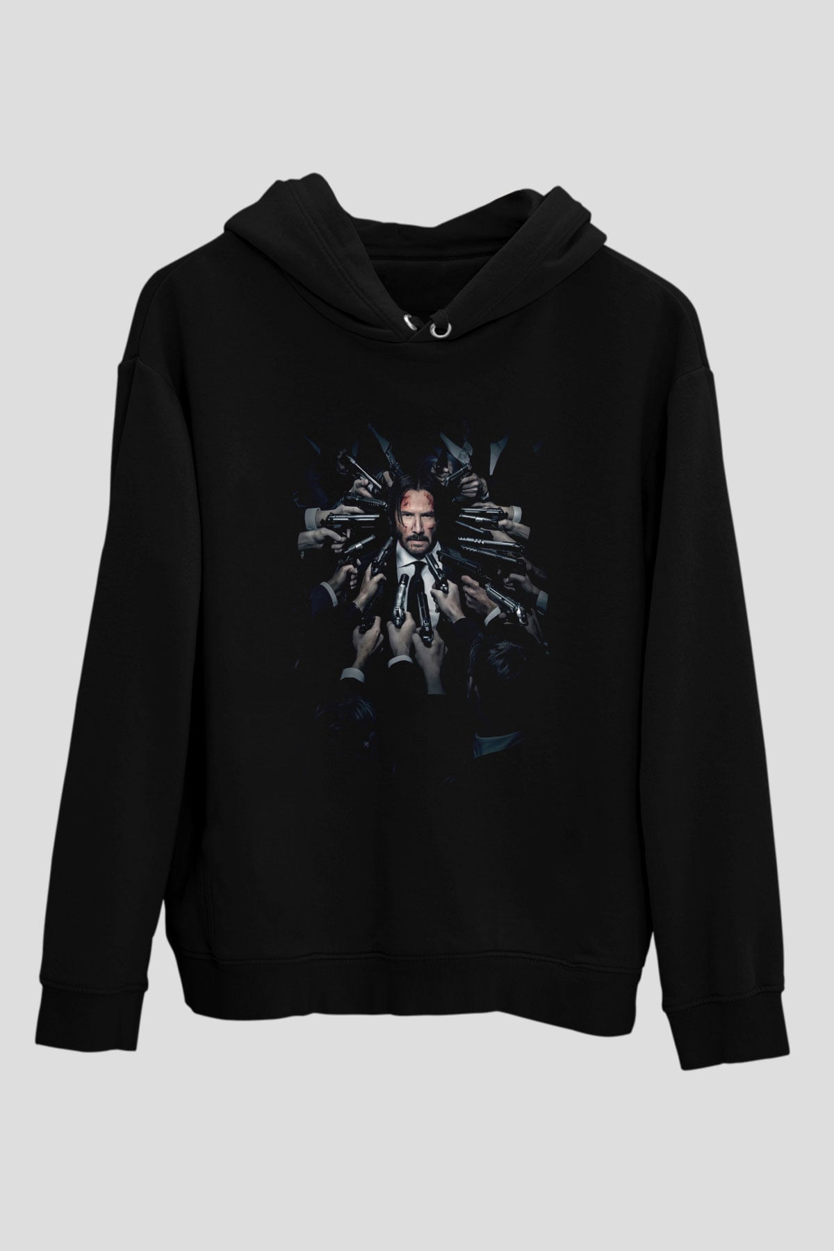 Unisex John Wick Baskılı Siyah Kapüşonlu Sweatshirt