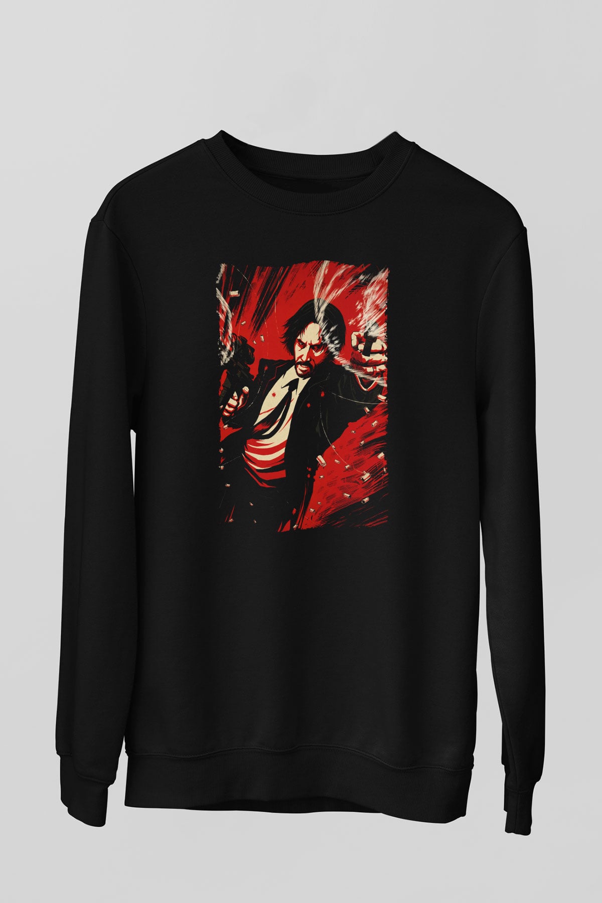 Unisex John Wick Baskılı Siyah Sweatshirt