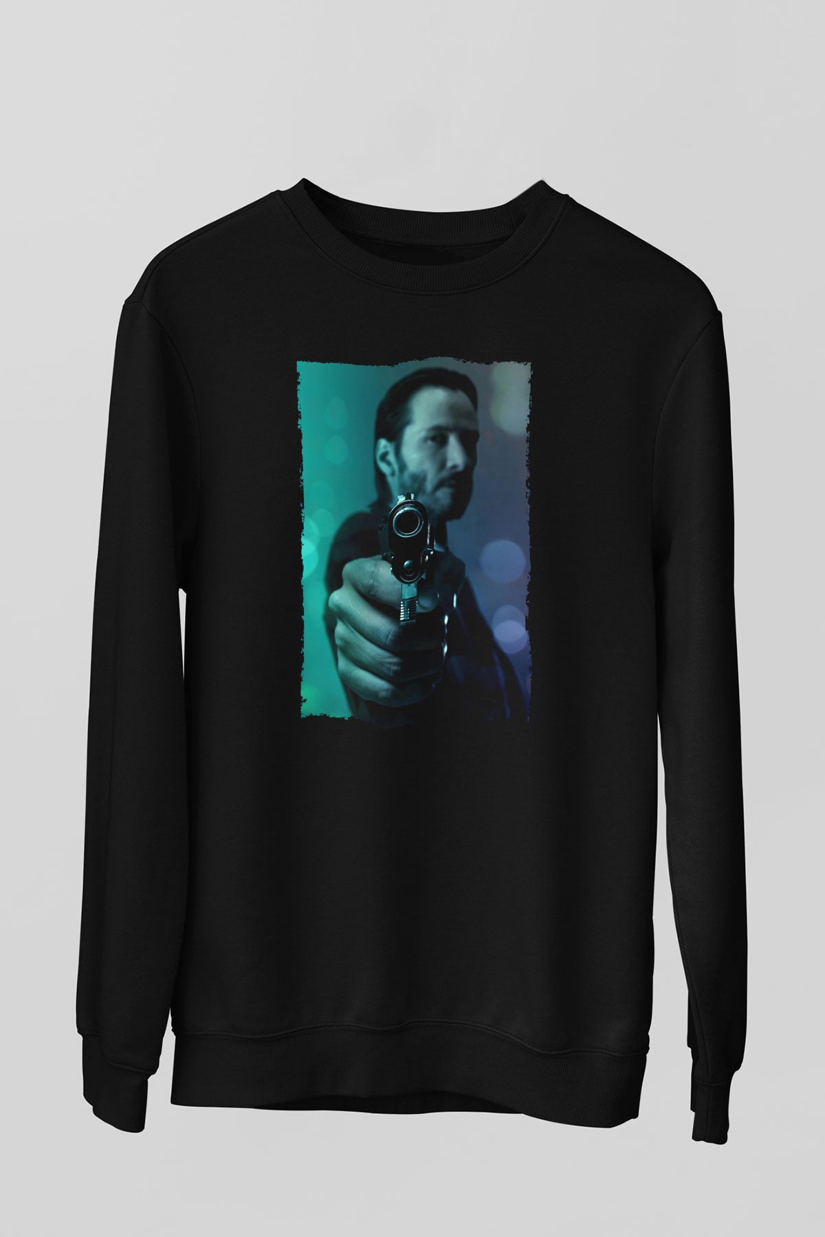 Unisex John Wick Baskılı Siyah Sweatshirt