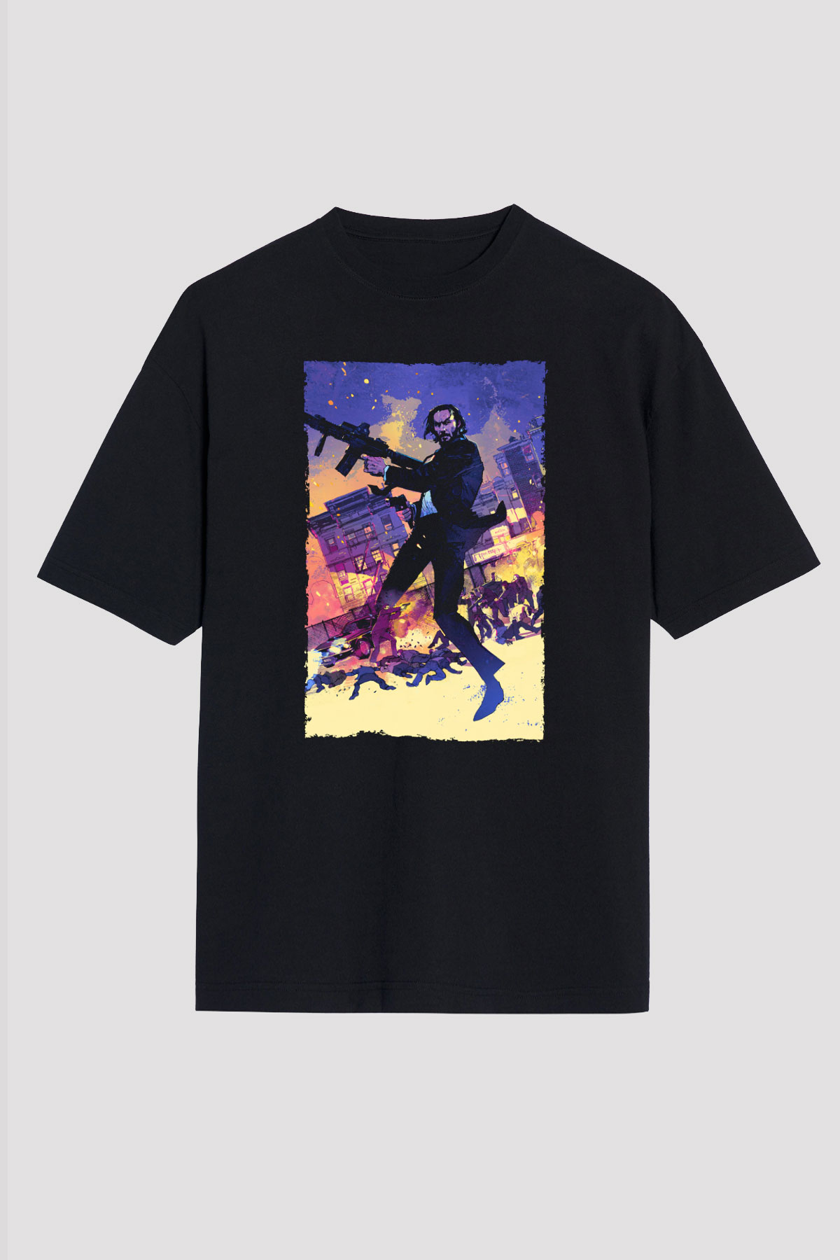 Unisex John Wick Baskılı Siyah Unisex Oversize Tişört