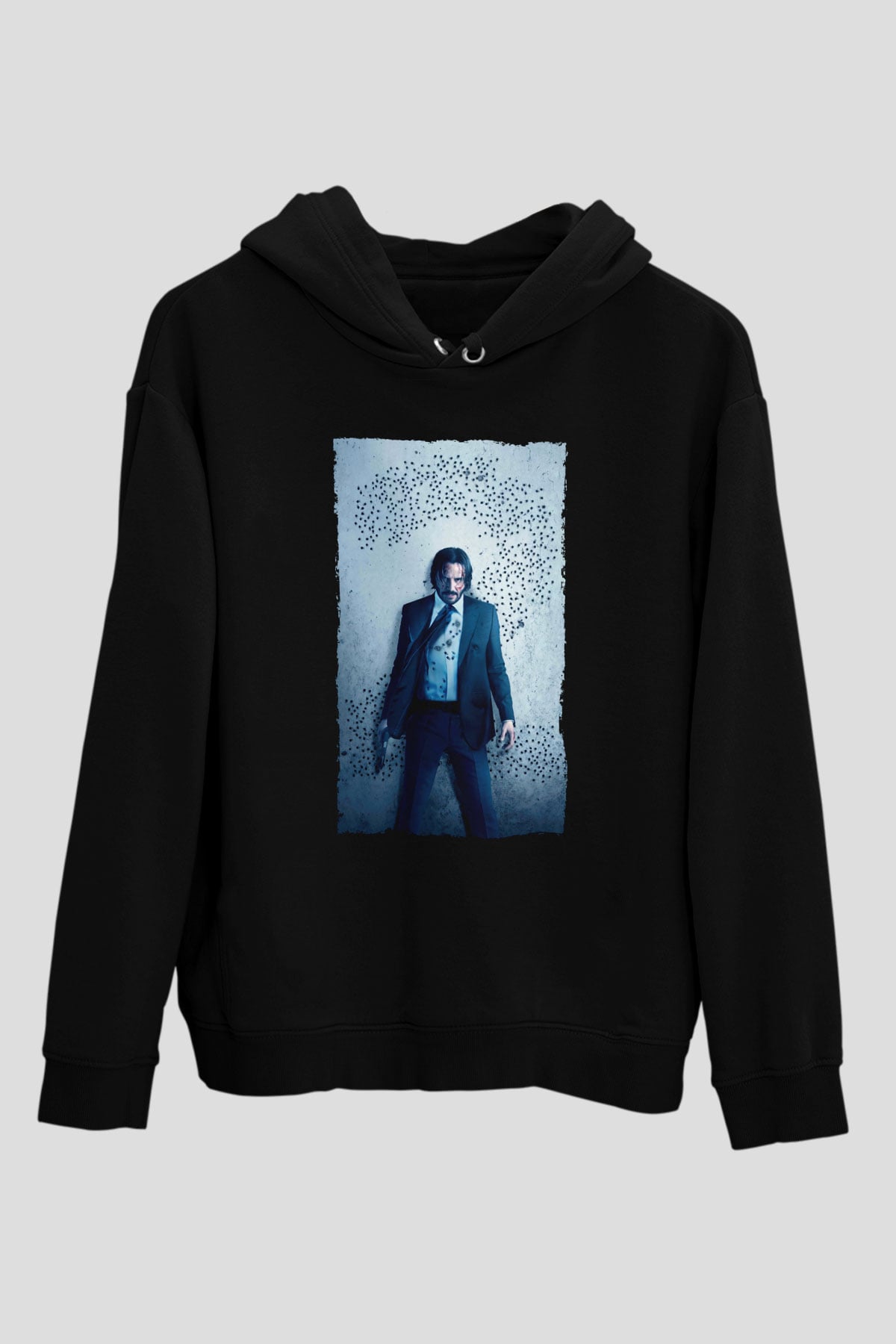 Unisex John Wick Baskılı Siyah Unisex Kapüşonlu Sweatshirt