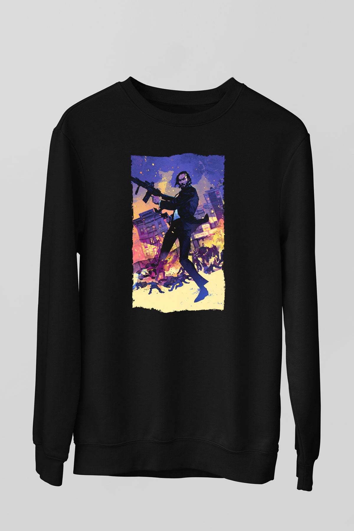 Unisex John Wick Baskılı Siyah Unisex Sweatshirt