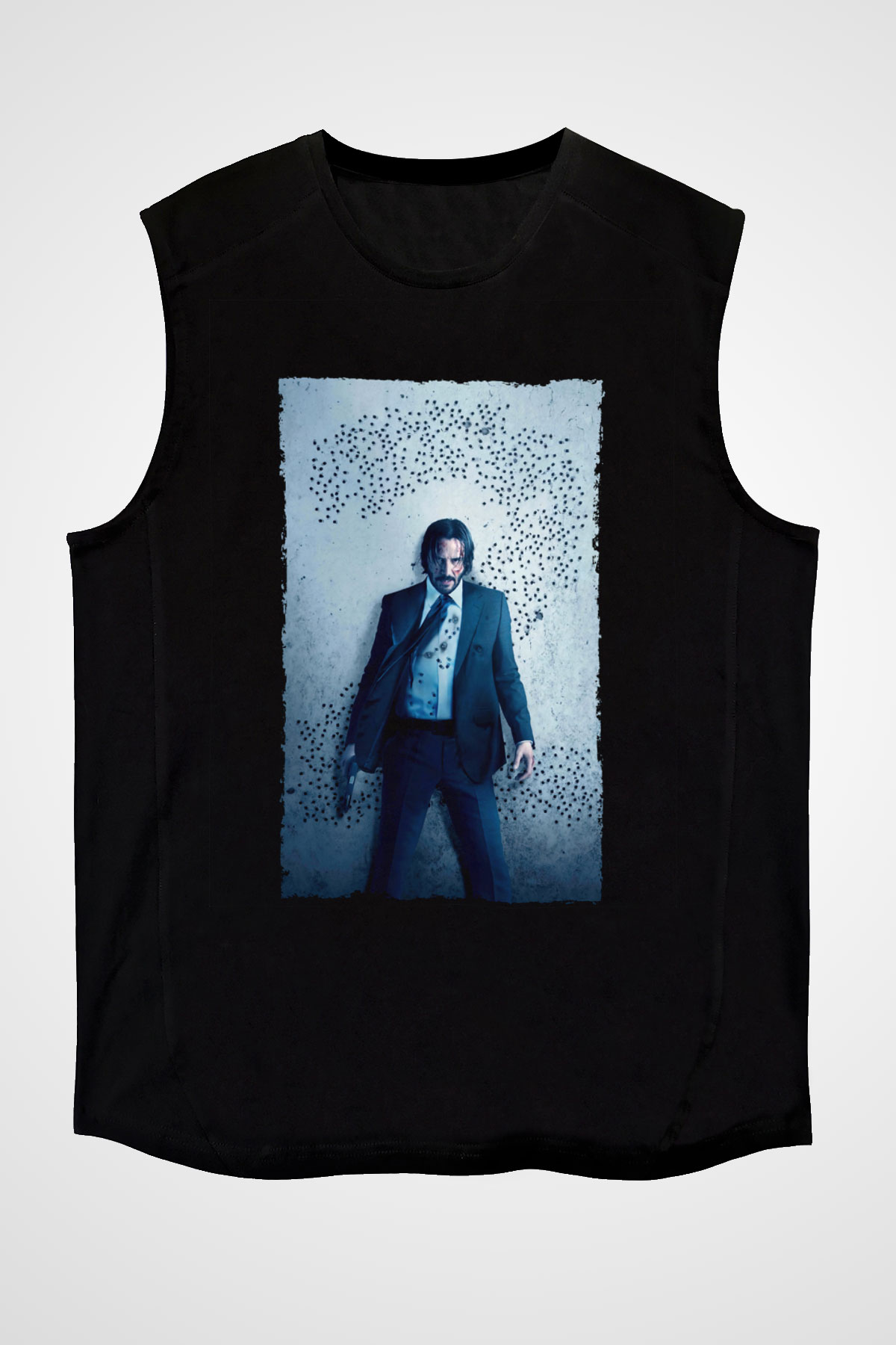 Unisex John Wick Baskılı Siyah Unisex Kolsuz T-shirt