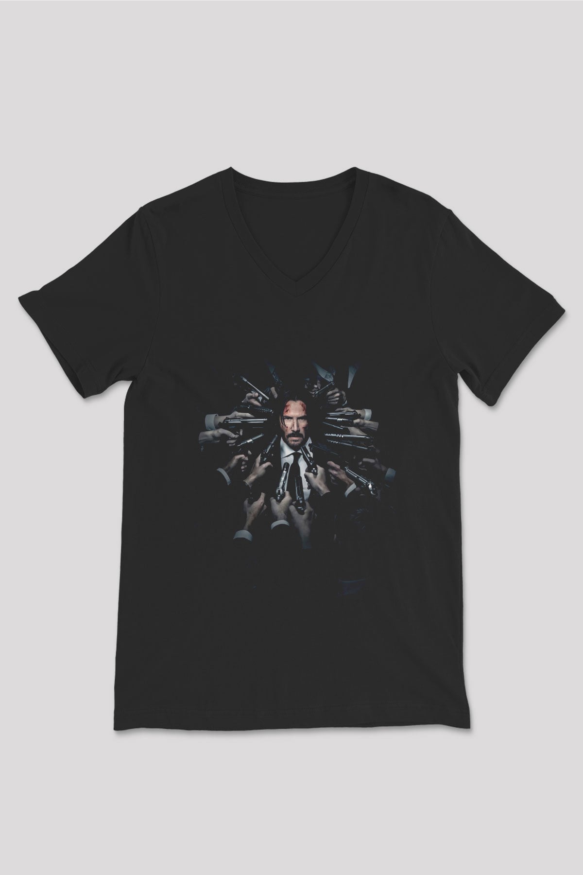 Unisex John Wick Baskılı Siyah V Yaka T-shirt