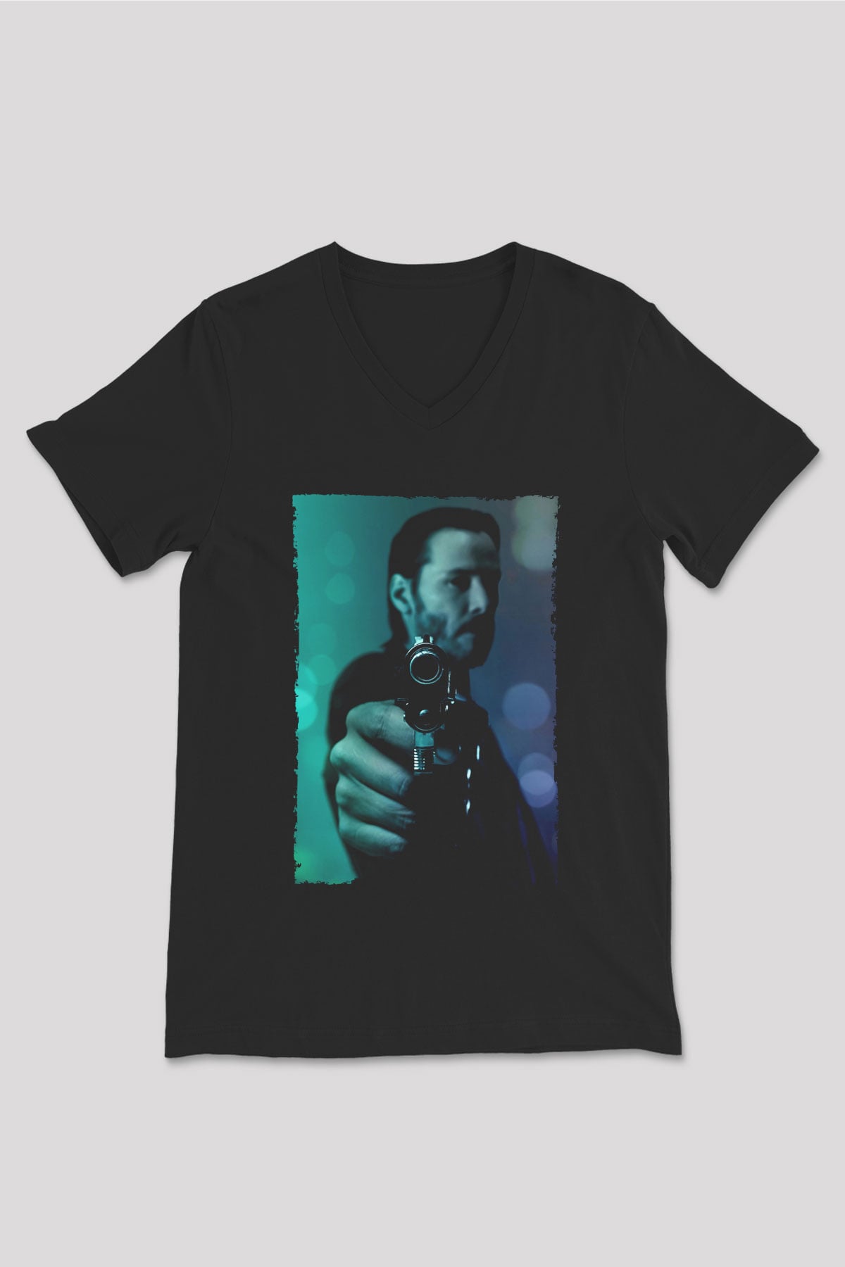 Unisex John Wick Baskılı Siyah V Yaka Tshirt
