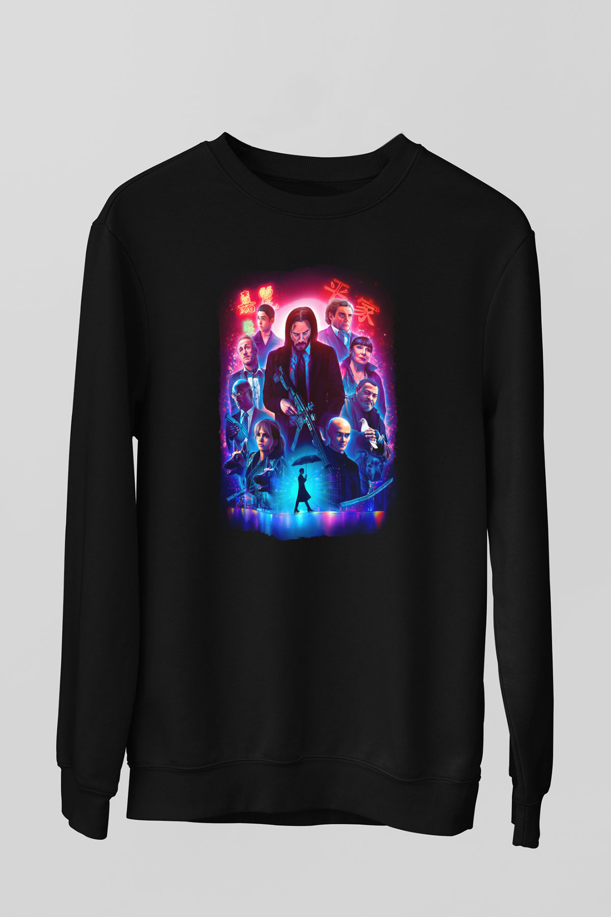 Unisex John Wick Serisi (John Wick) Baskılı Siyah Sweatshirt