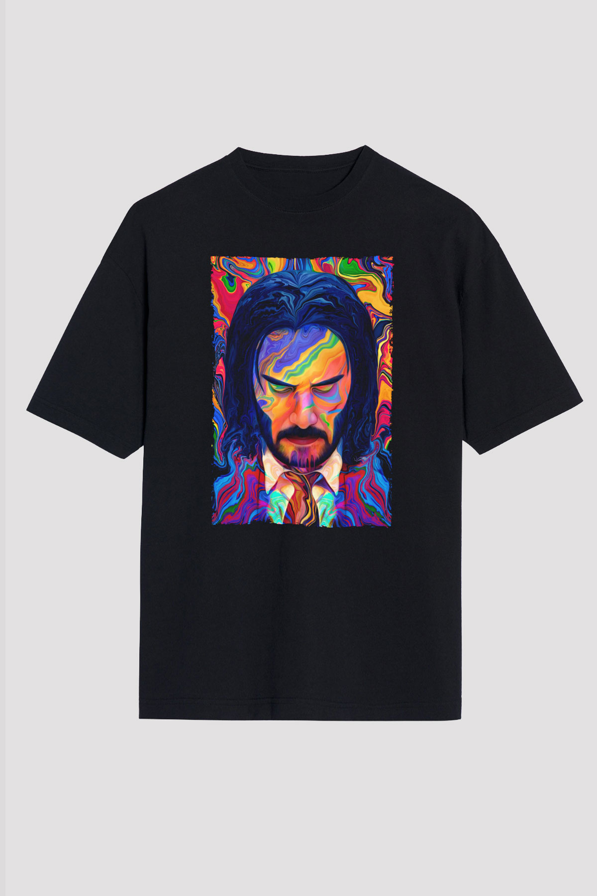Unisex John Wick Serisi (John Wick) Baskılı Siyah Oversize T-shirt