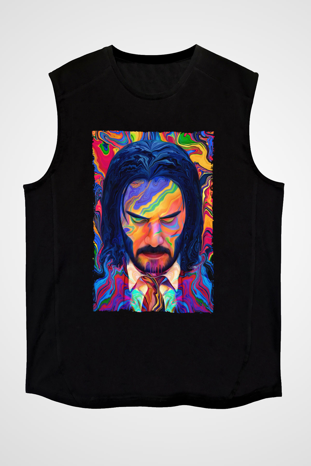 Unisex John Wick Serisi (John Wick) Baskılı Siyah Kolsuz T-shirt