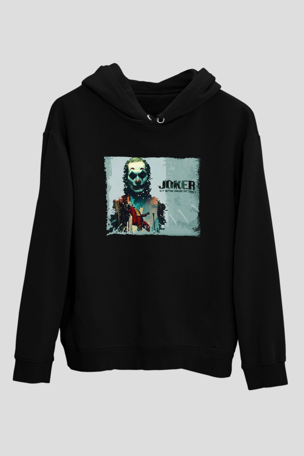 Unisex Joker Baskılı Siyah Kapüşonlu Sweatshirt