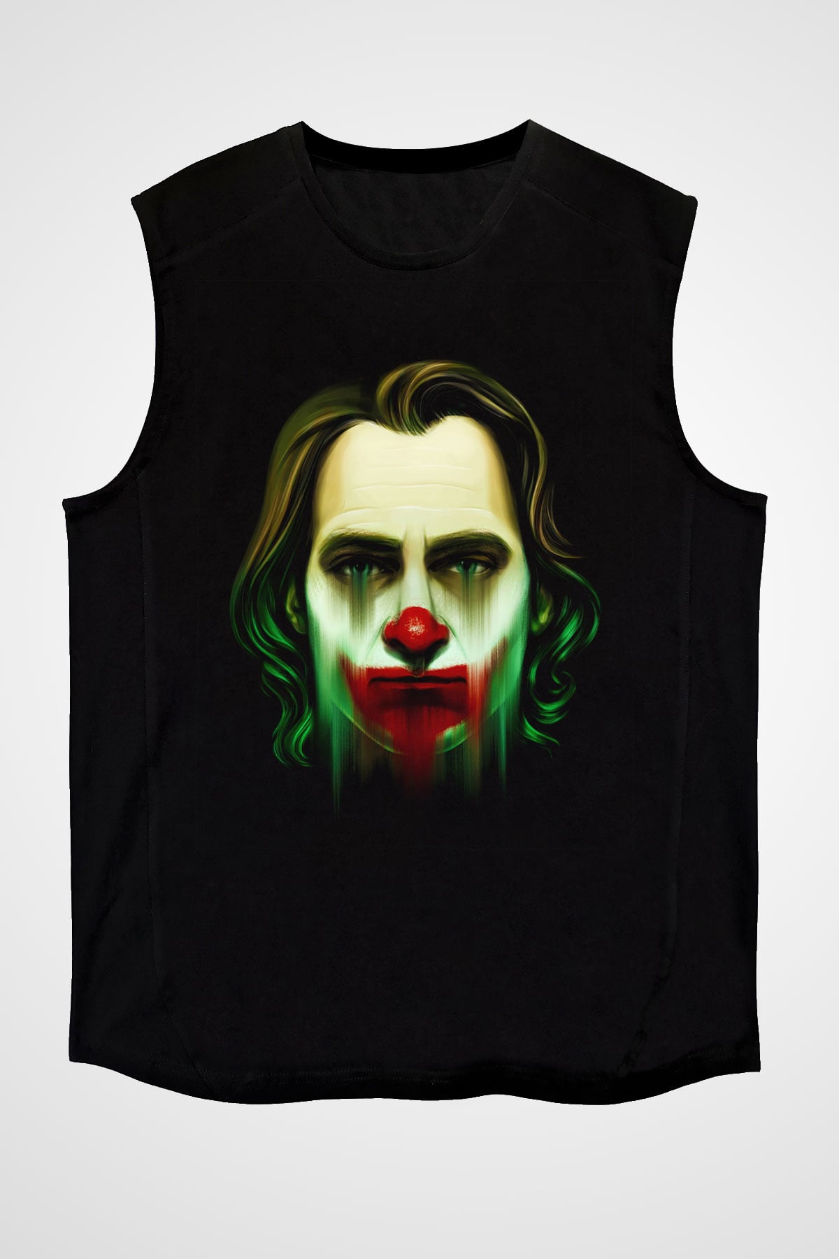 Unisex Joker Baskılı Siyah Kolsuz T-shirt