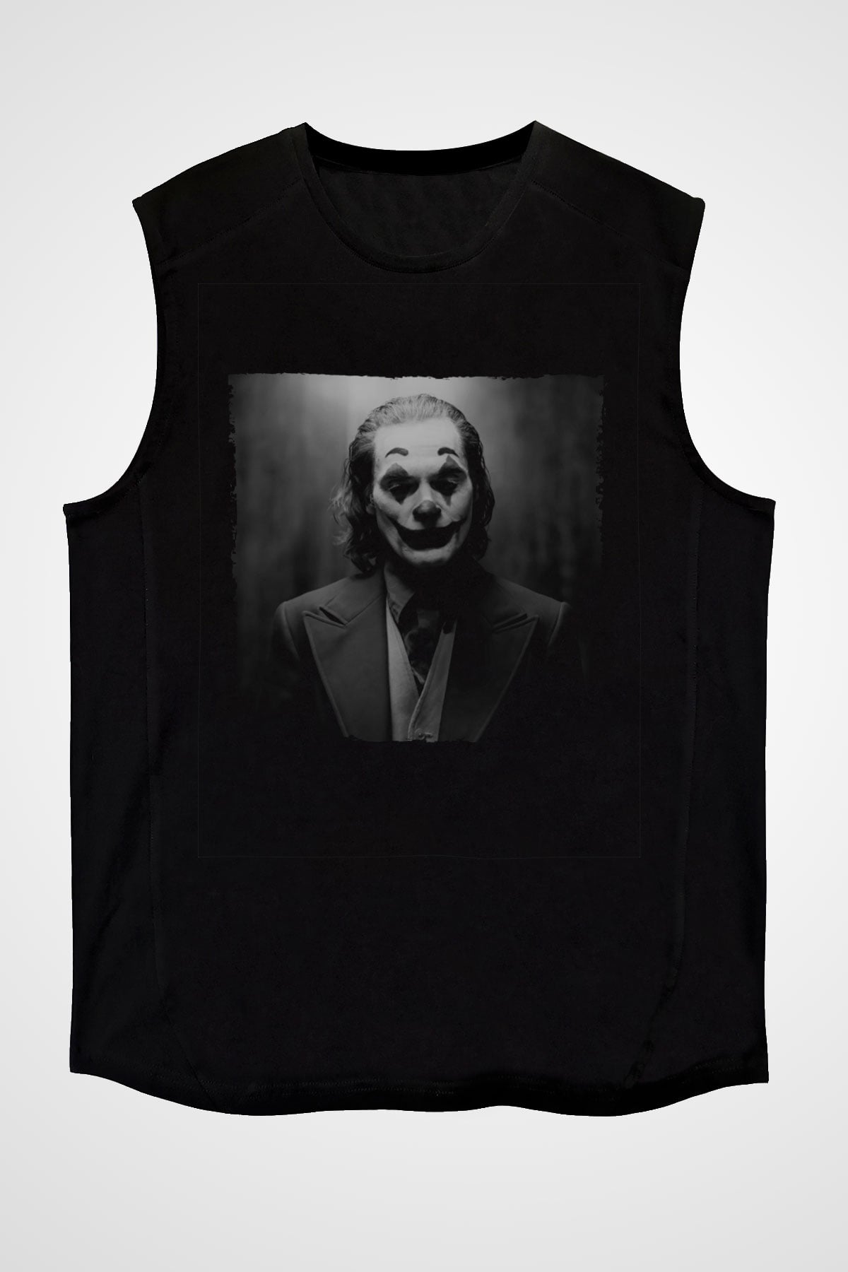 Unisex Joker Baskılı Siyah Kolsuz Tişört