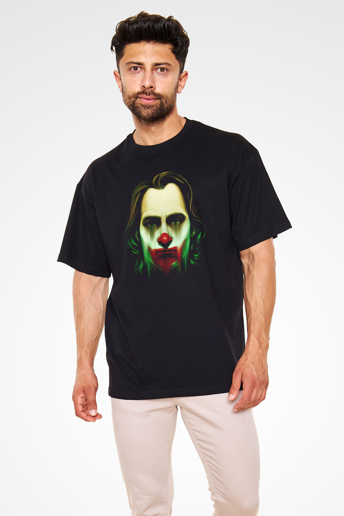 Unisex Joker Baskılı Siyah Oversize T-shirt