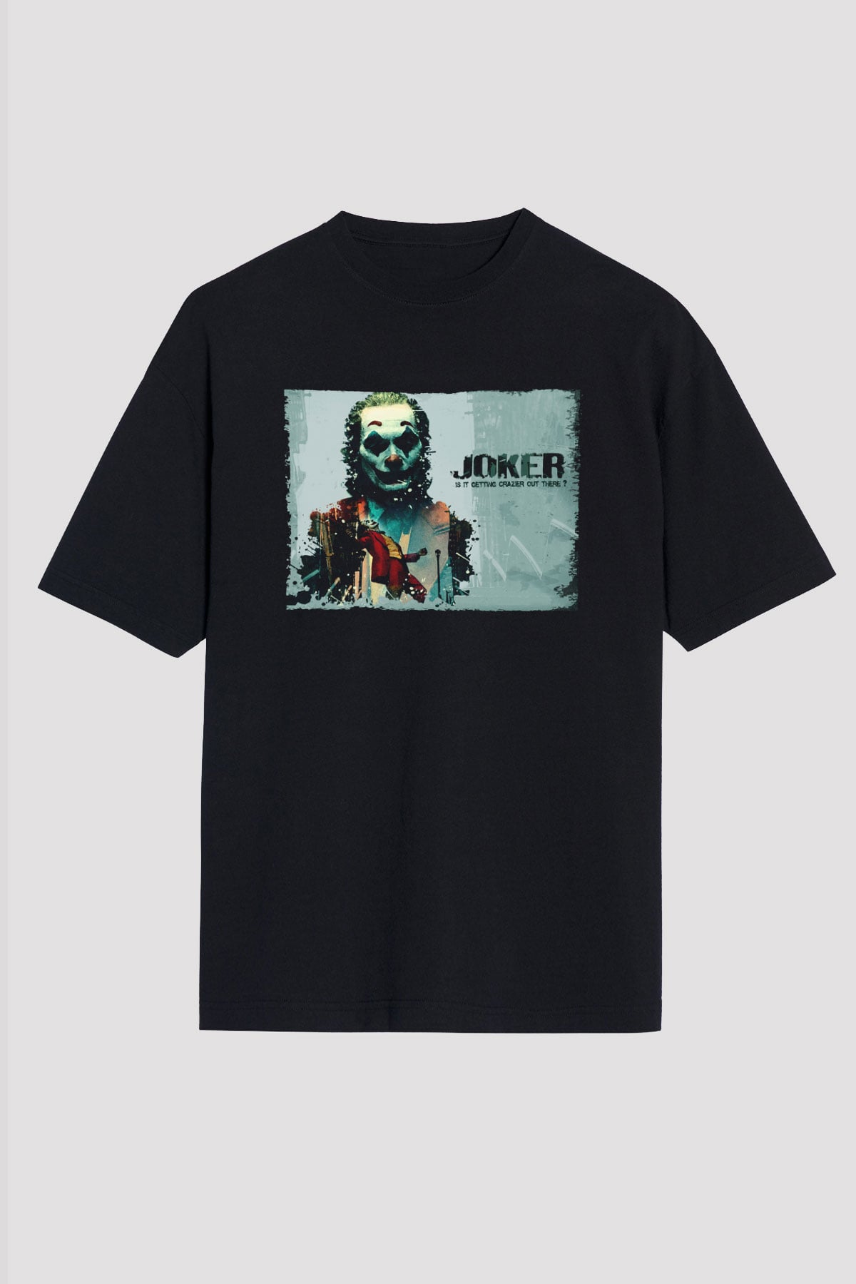 Unisex Joker Baskılı Siyah Oversize Tshirt