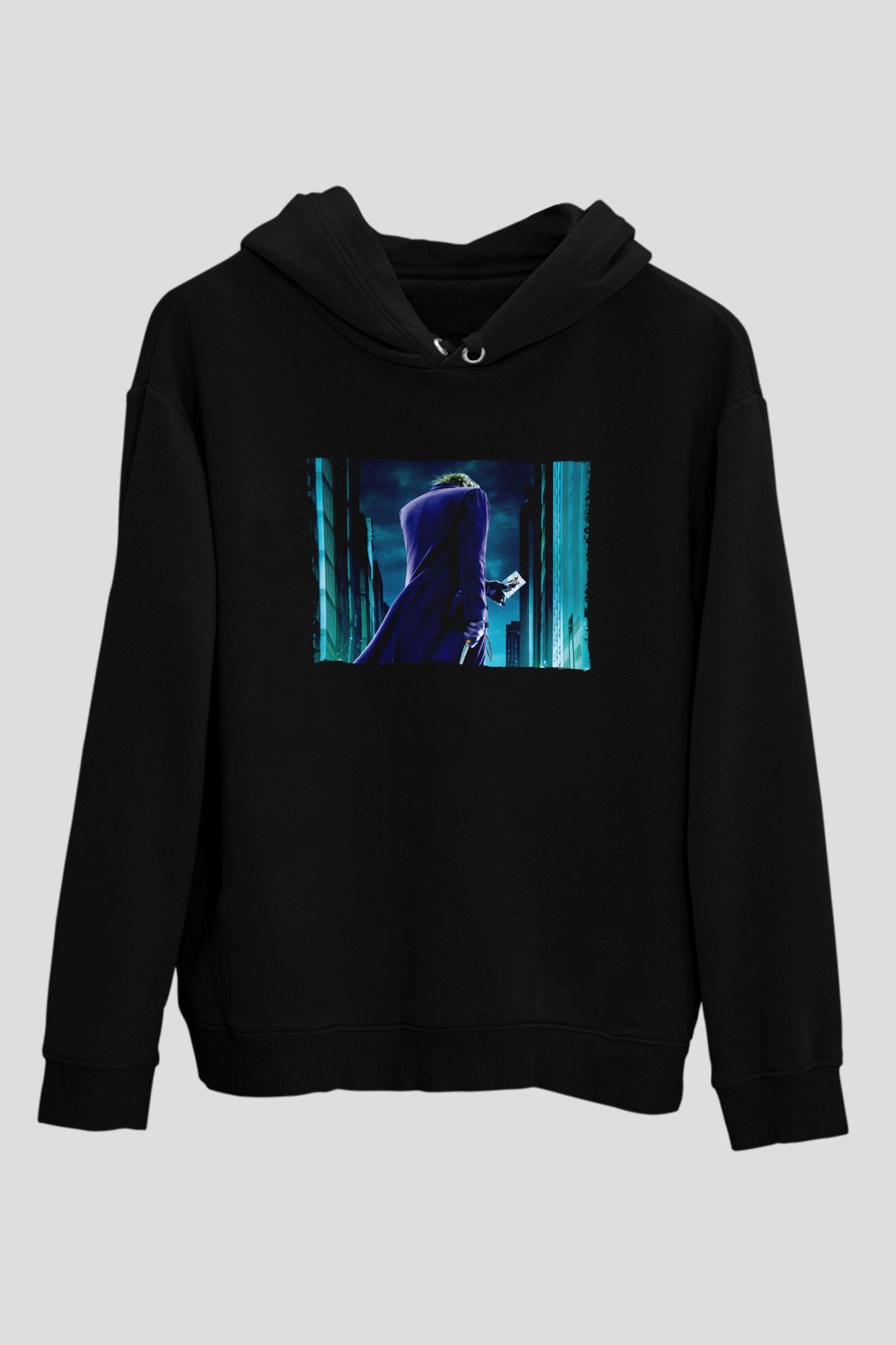 Unisex Joker Baskılı Siyah Unisex Kapüşonlu Sweatshirt