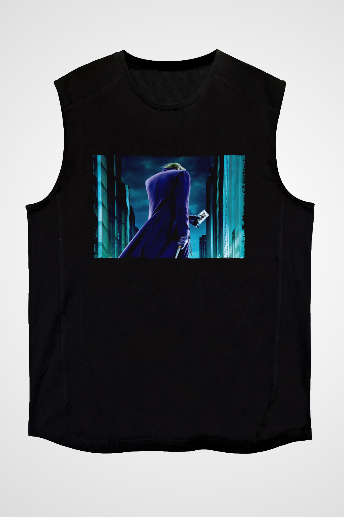 Unisex Joker Baskılı Siyah Unisex Kolsuz Tişört