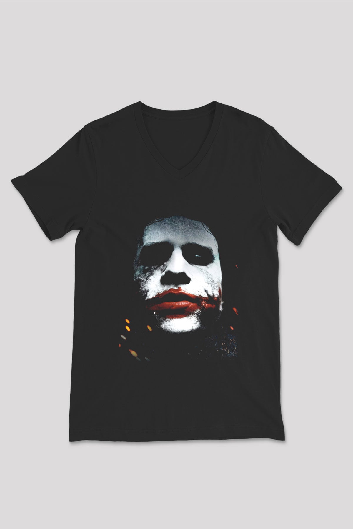 Unisex Joker Baskılı Siyah Unisex V Yaka Tshirt