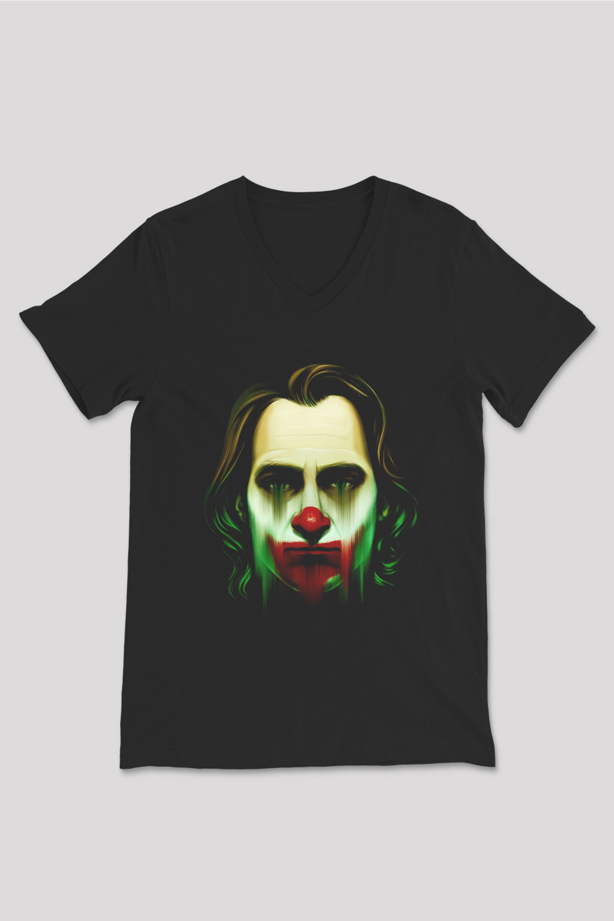 Unisex Joker Baskılı Siyah V Yaka T-shirt