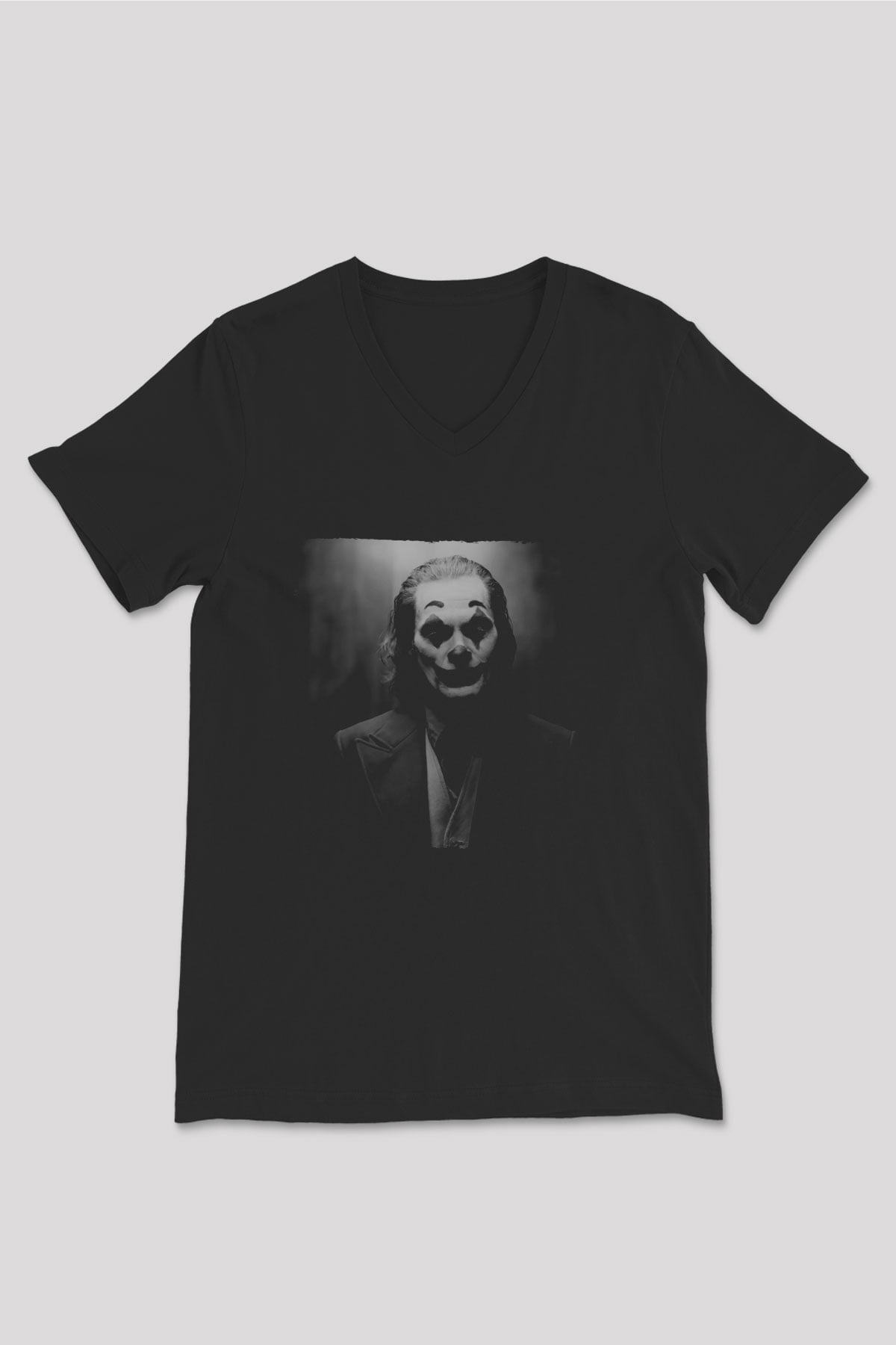Unisex Joker Baskılı Siyah V Yaka Tişört
