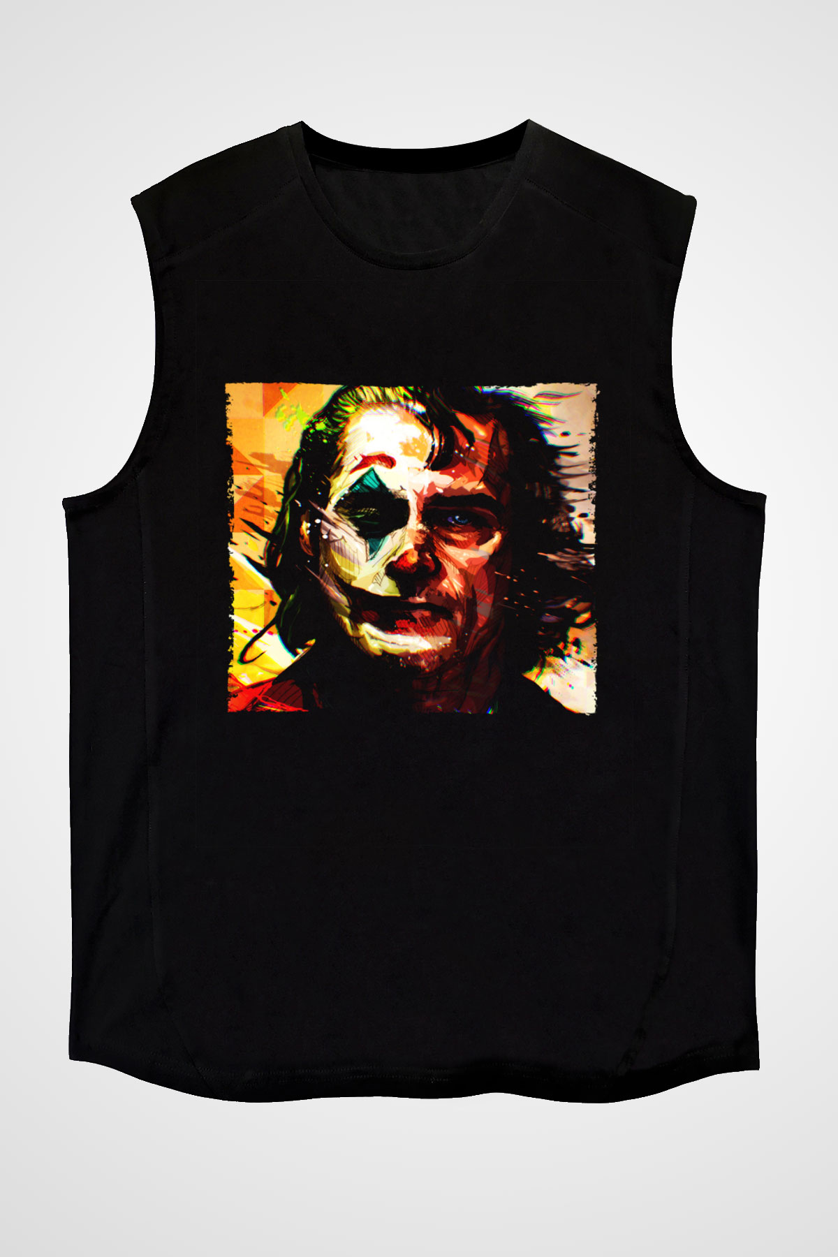 Unisex Joker Temalı Baskılı Siyah Kolsuz Tshirt