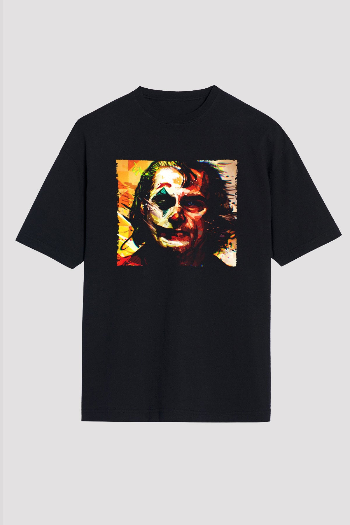 Unisex Joker Temalı Baskılı Siyah Oversize Tshirt