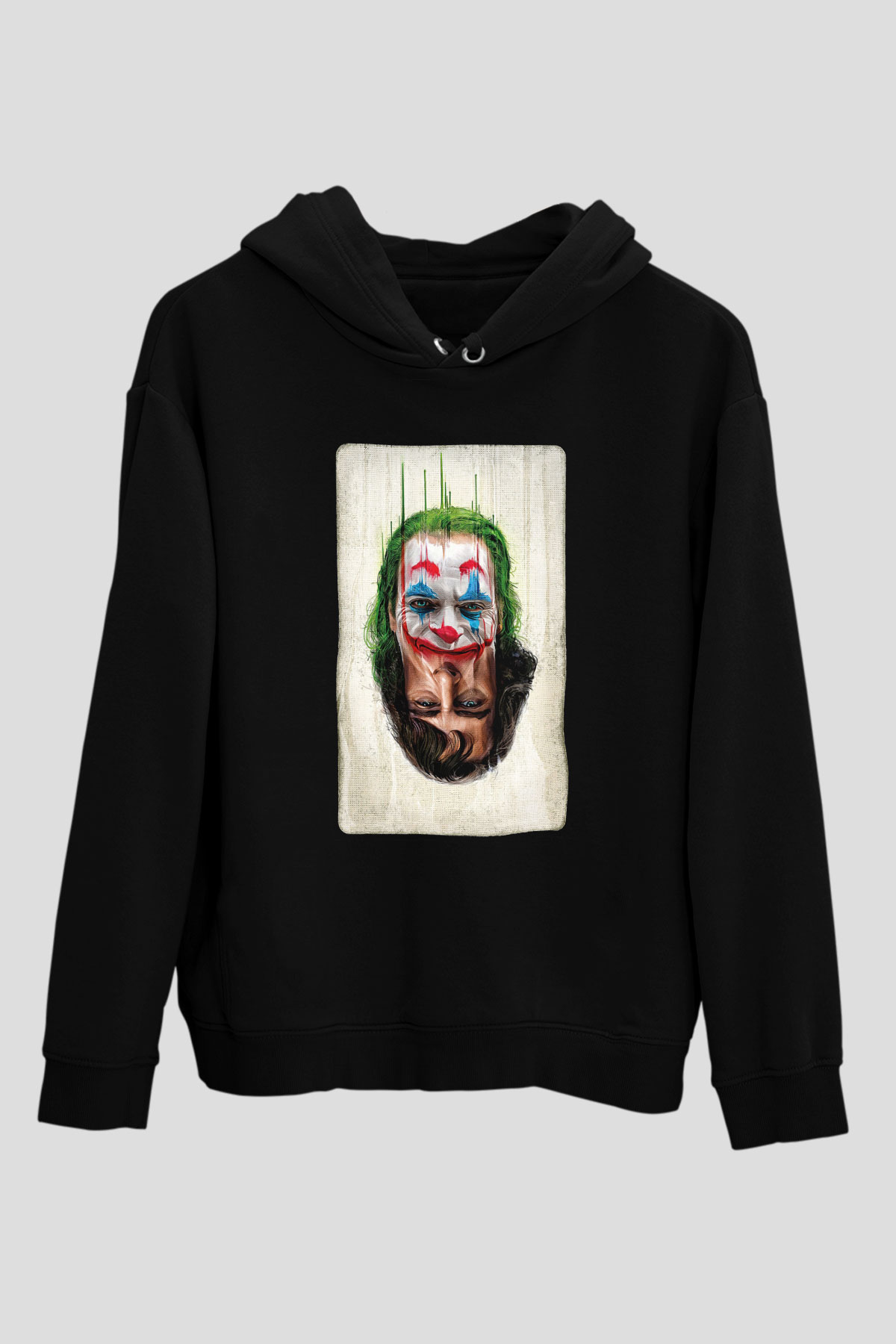 Unisex Joker Unisex Baskılı Siyah Kapüşonlu Sweatshirt