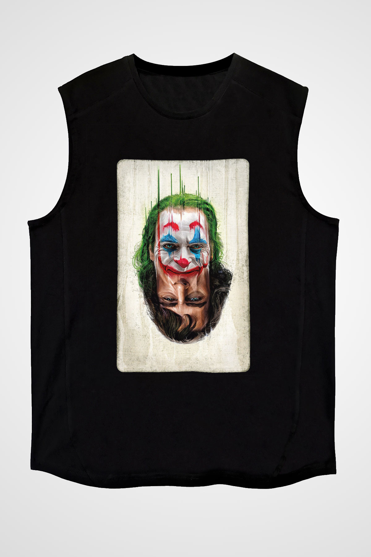 Unisex Joker Unisex Baskılı Siyah Kolsuz Tshirt