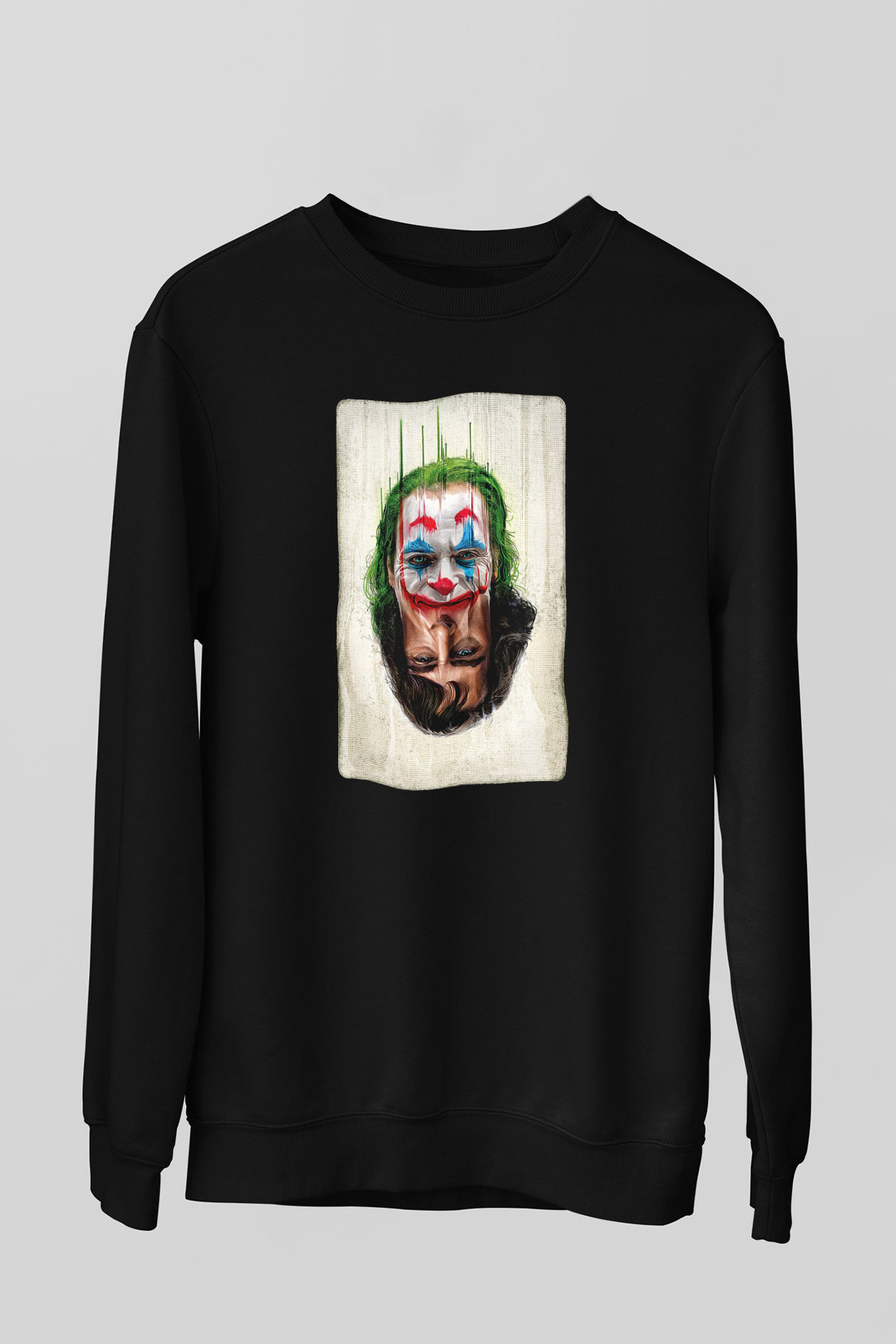 Unisex Joker Unisex Baskılı Siyah Sweatshirt