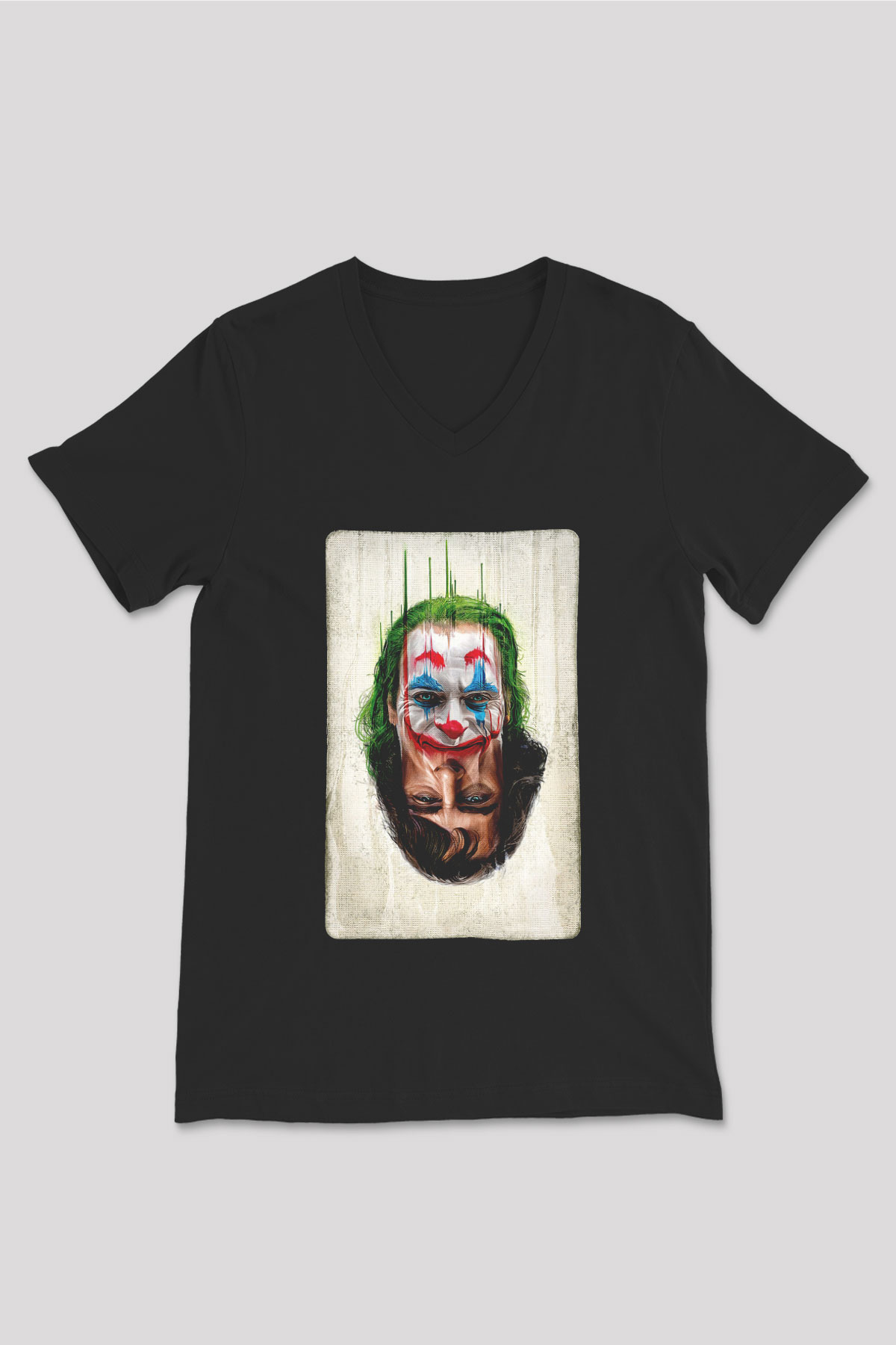 Unisex Joker Unisex Baskılı Siyah V Yaka Tshirt