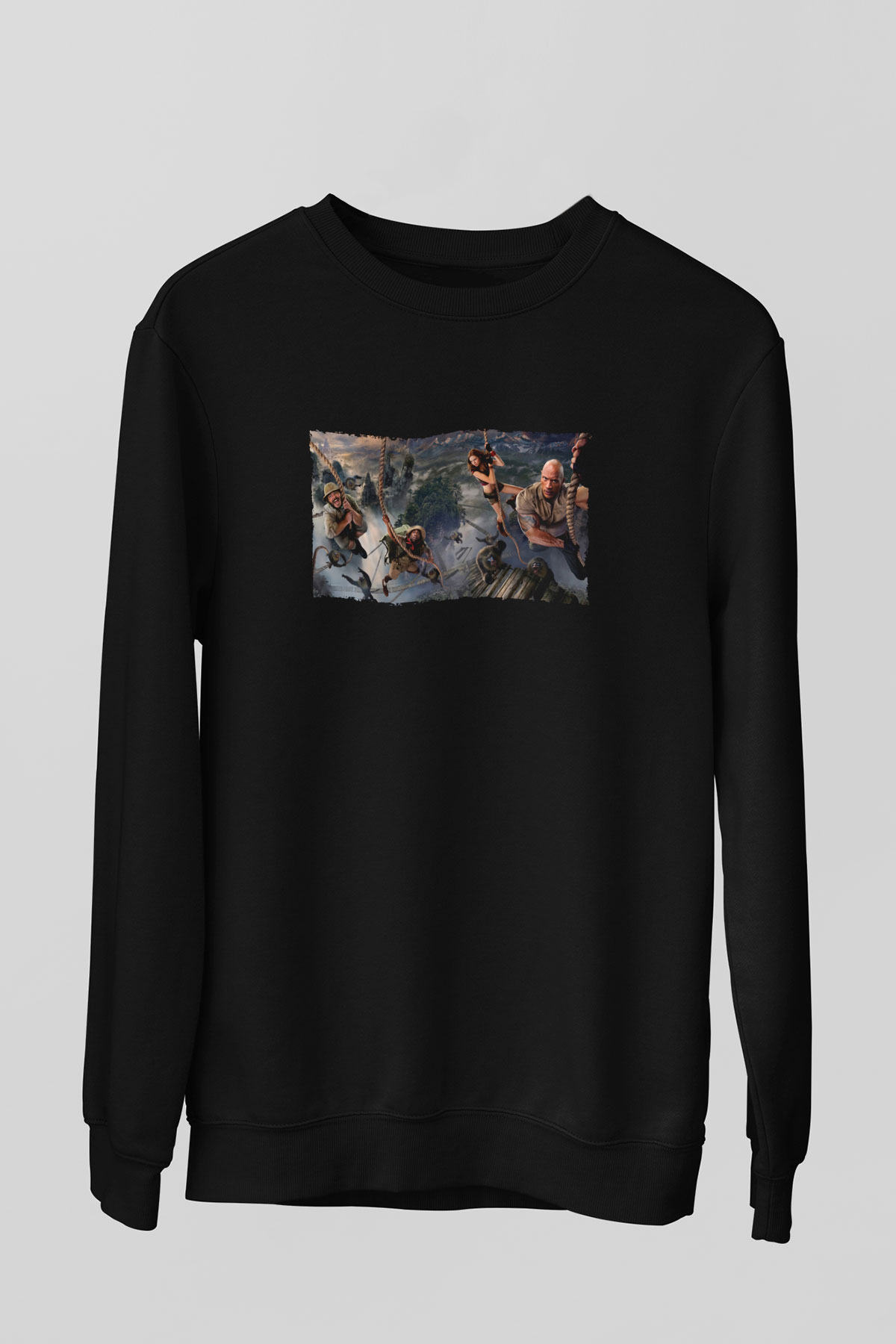Unisex Jumanji Yeni Seviye (Jumanji The Next Level) Baskılı Siyah Sweatshirt