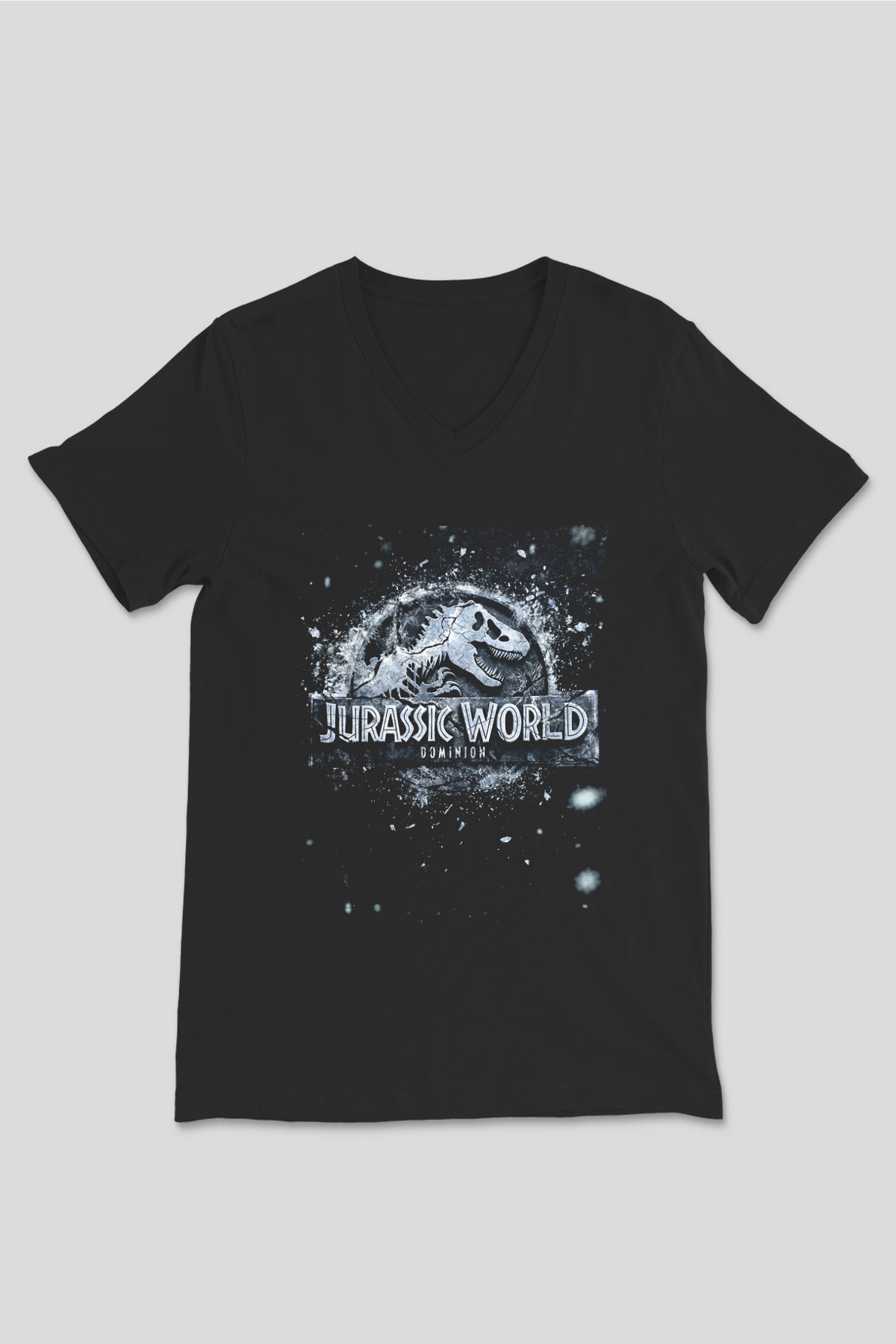 Unisex Jurassic World Hâkimiyet (Jurassic World Dominion) Baskılı Siyah V Yaka Tişört