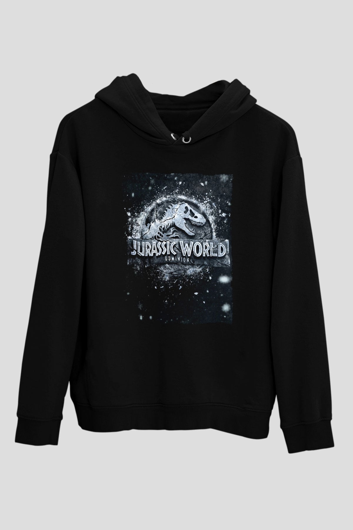 Unisex Jurassic World Hâkimiyet (Jurassic World Dominion) Baskılı Siyah Kapüşonlu Sweatshirt