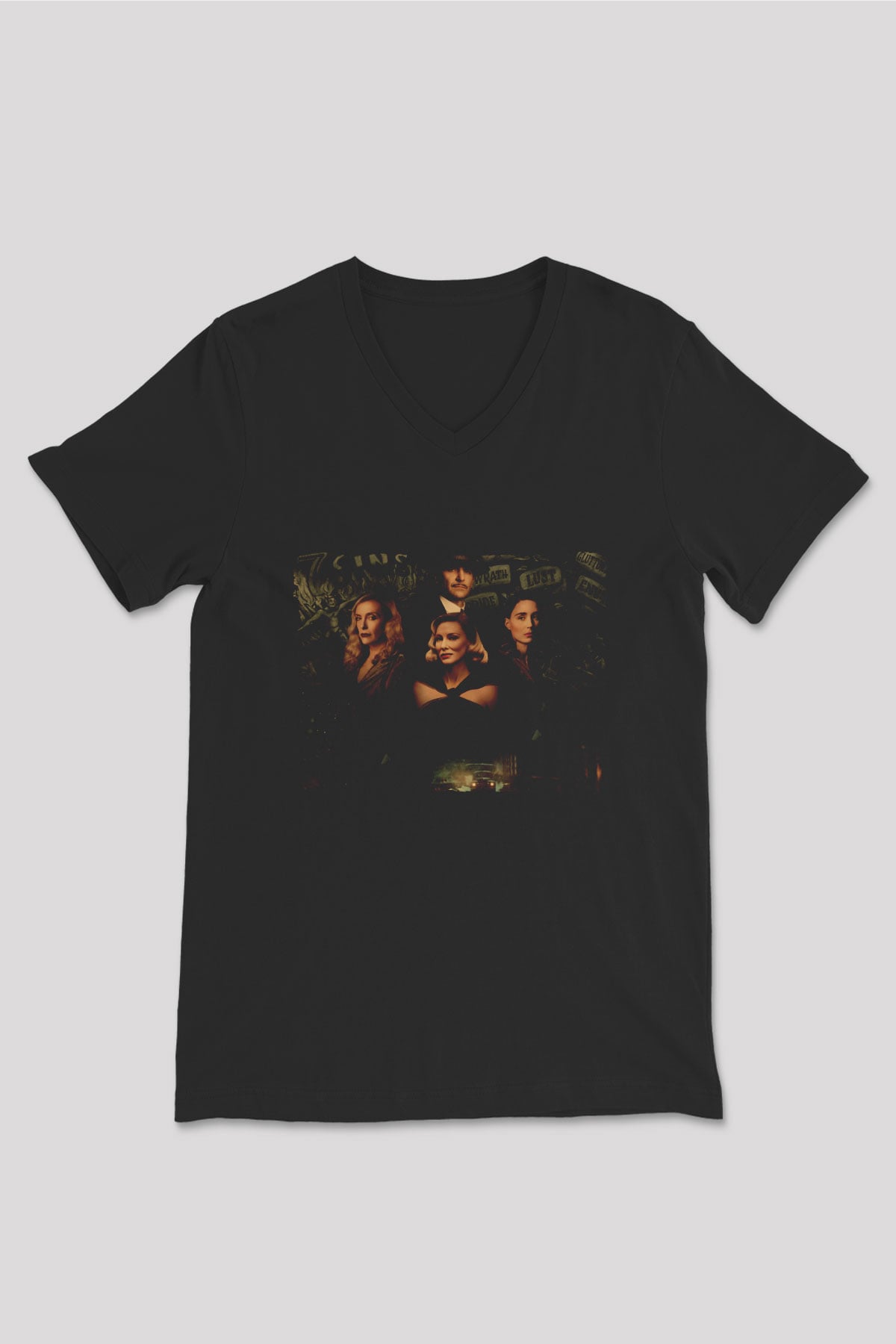 Unisex Kabus Sokağı (Nightmare Alley) Baskılı Siyah V Yaka Tshirt