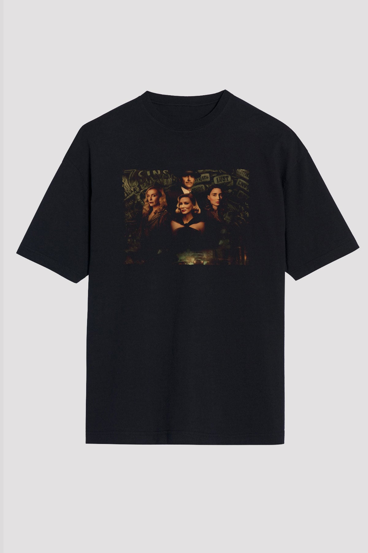 Unisex Kabus Sokağı (Nightmare Alley) Baskılı Siyah Oversize Tshirt