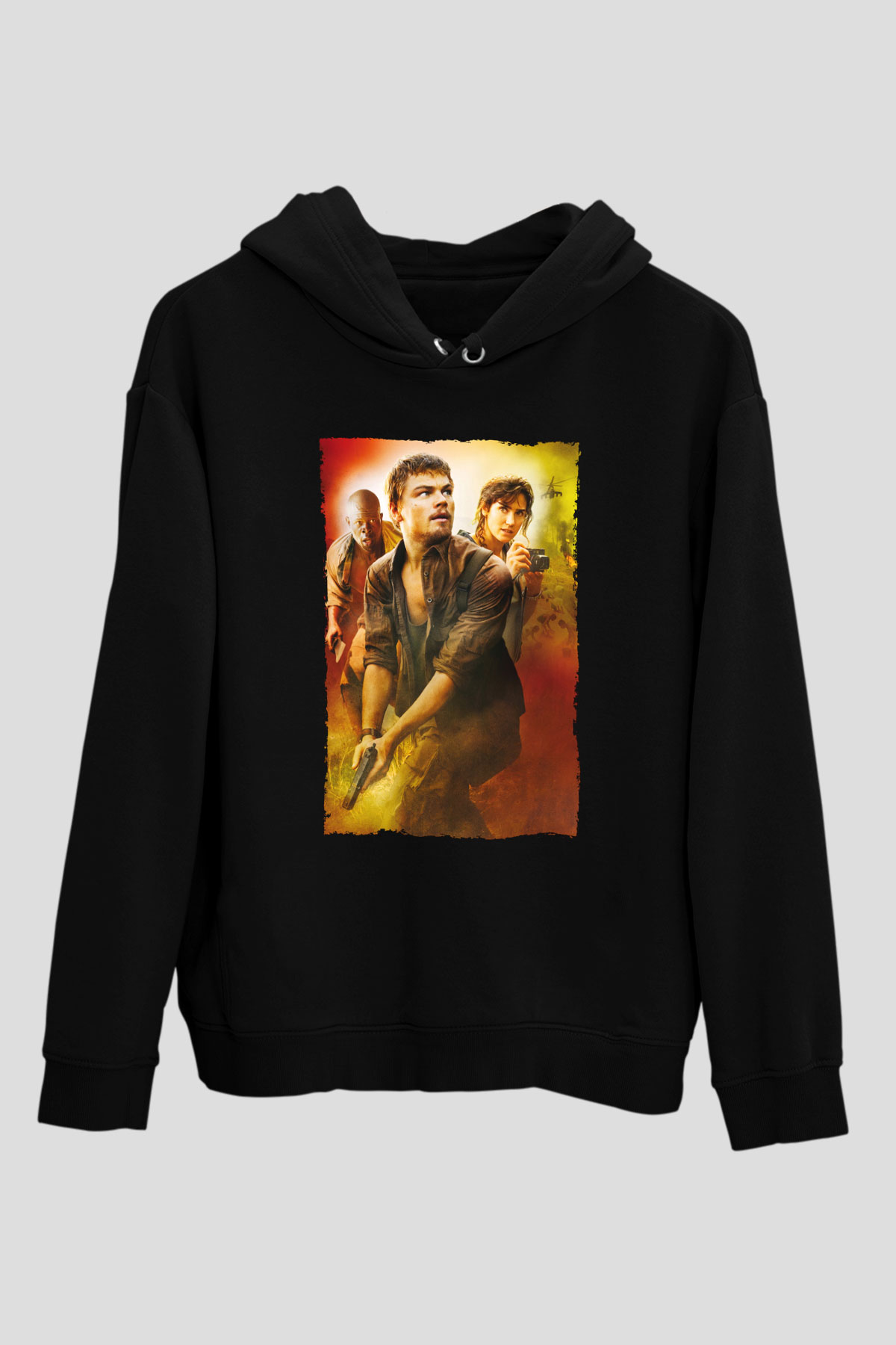 Unisex Kanlı Elmas (Blood Diamond) Baskılı Siyah Kapüşonlu Sweatshirt