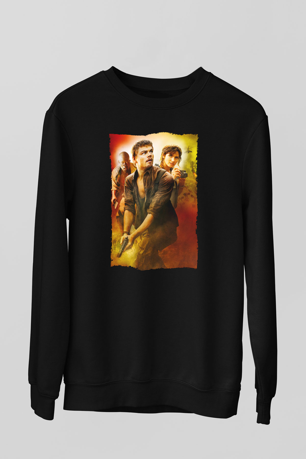 Unisex Kanlı Elmas (Blood Diamond) Baskılı Siyah Sweatshirt