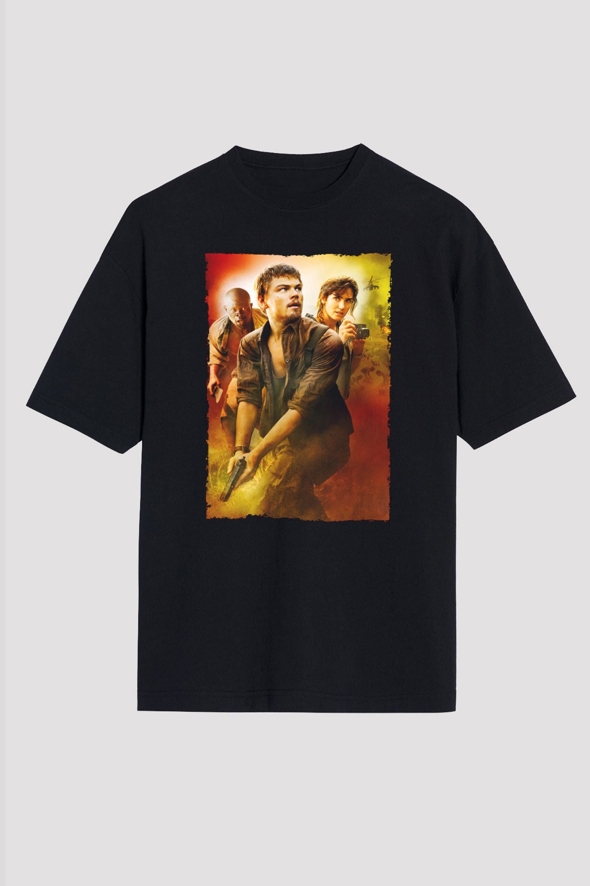 Unisex Kanlı Elmas (Blood Diamond) Baskılı Siyah Oversize Tişört