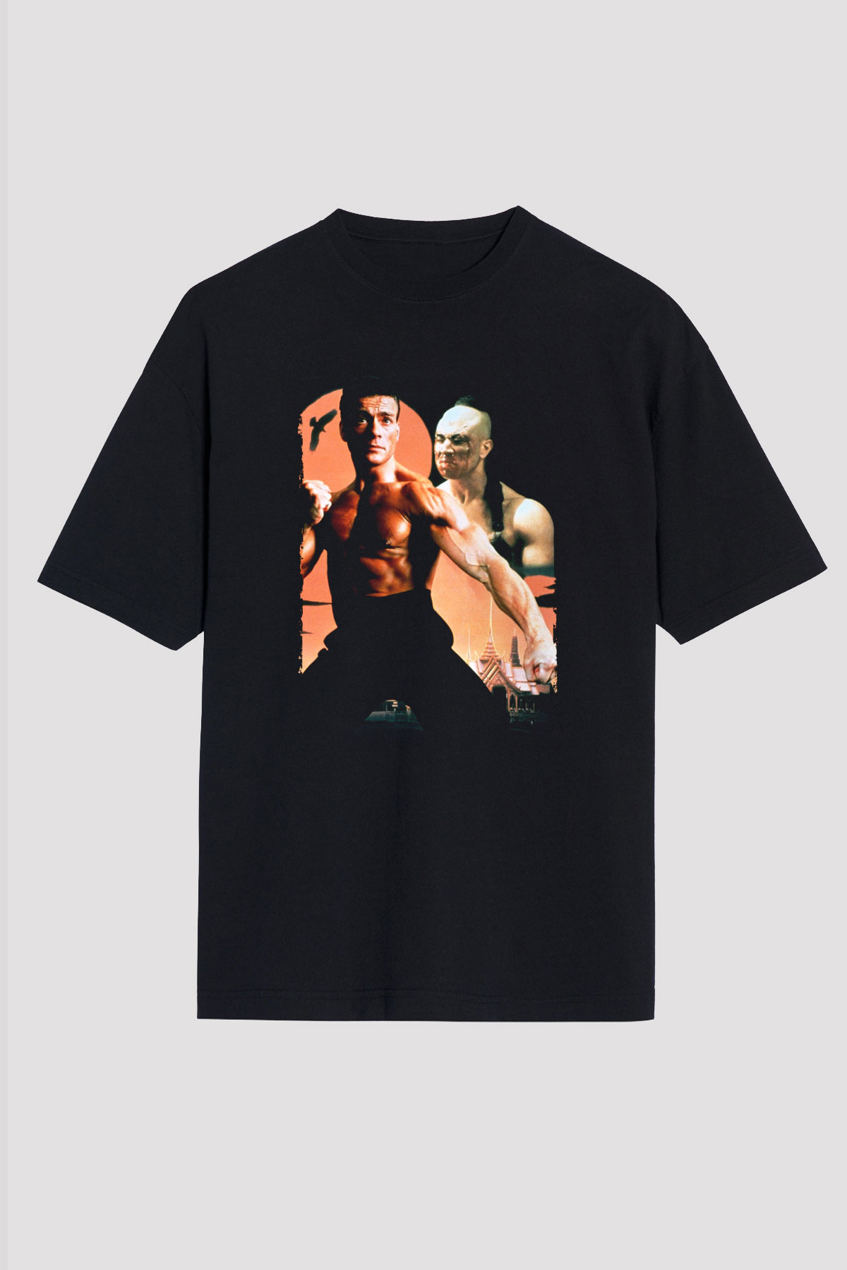 Unisex Kansporu (Bloodsport) Baskılı Siyah Oversize Tshirt