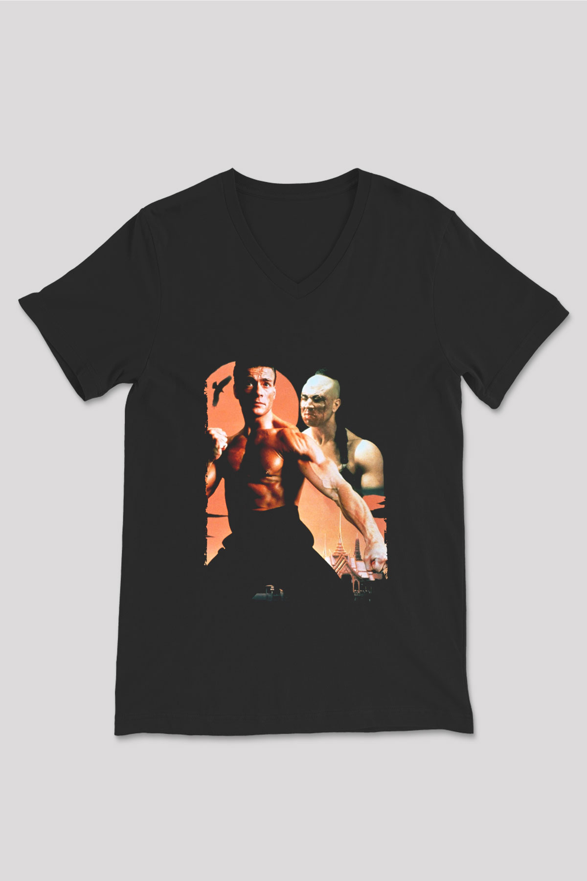 Unisex Kansporu (Bloodsport) Baskılı Siyah V Yaka Tshirt