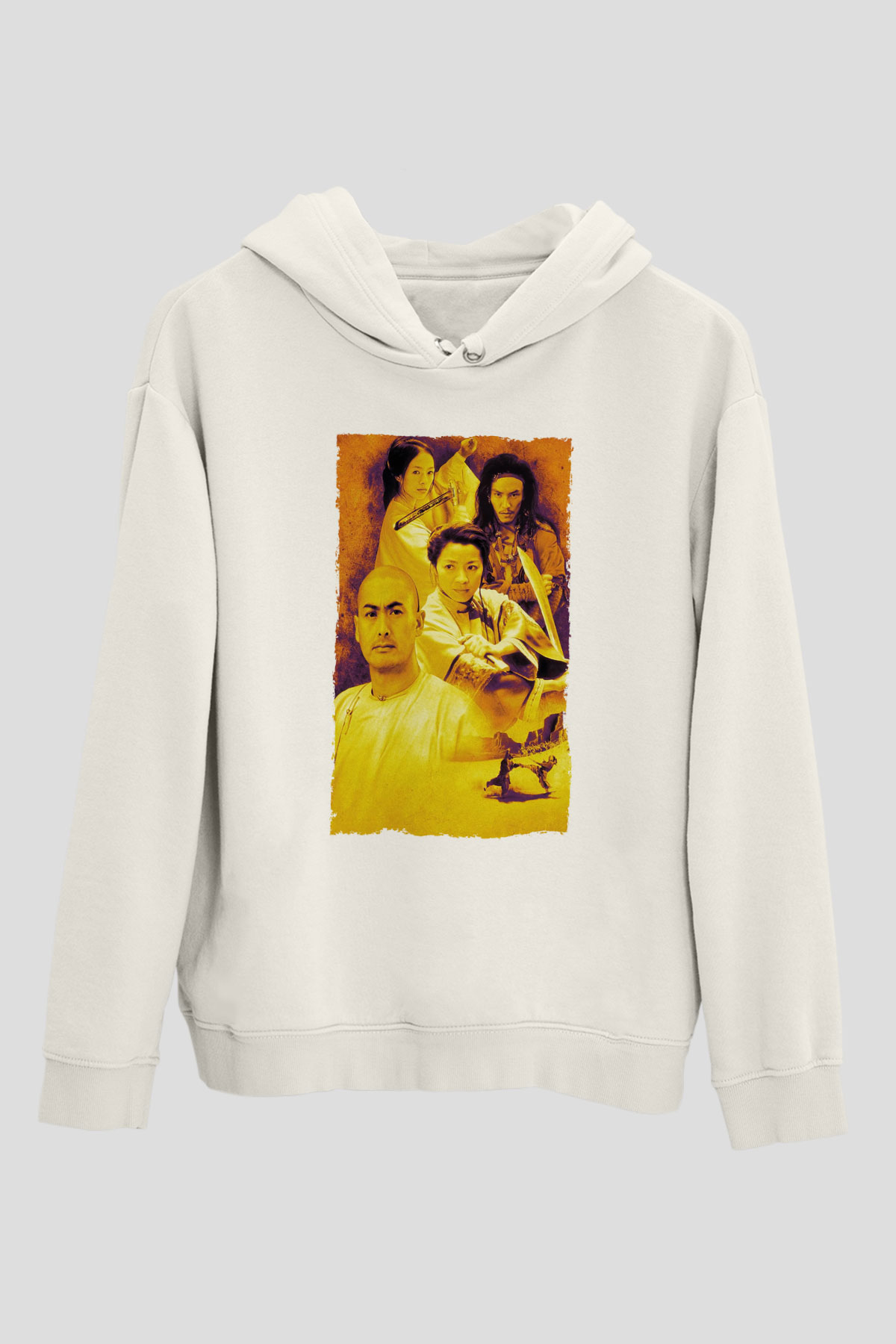 Unisex Kaplan ve Ejderha - Crouching Tiger, Hidden Dragon Baskılı Beyaz Kapüşonlu Sweatshirt