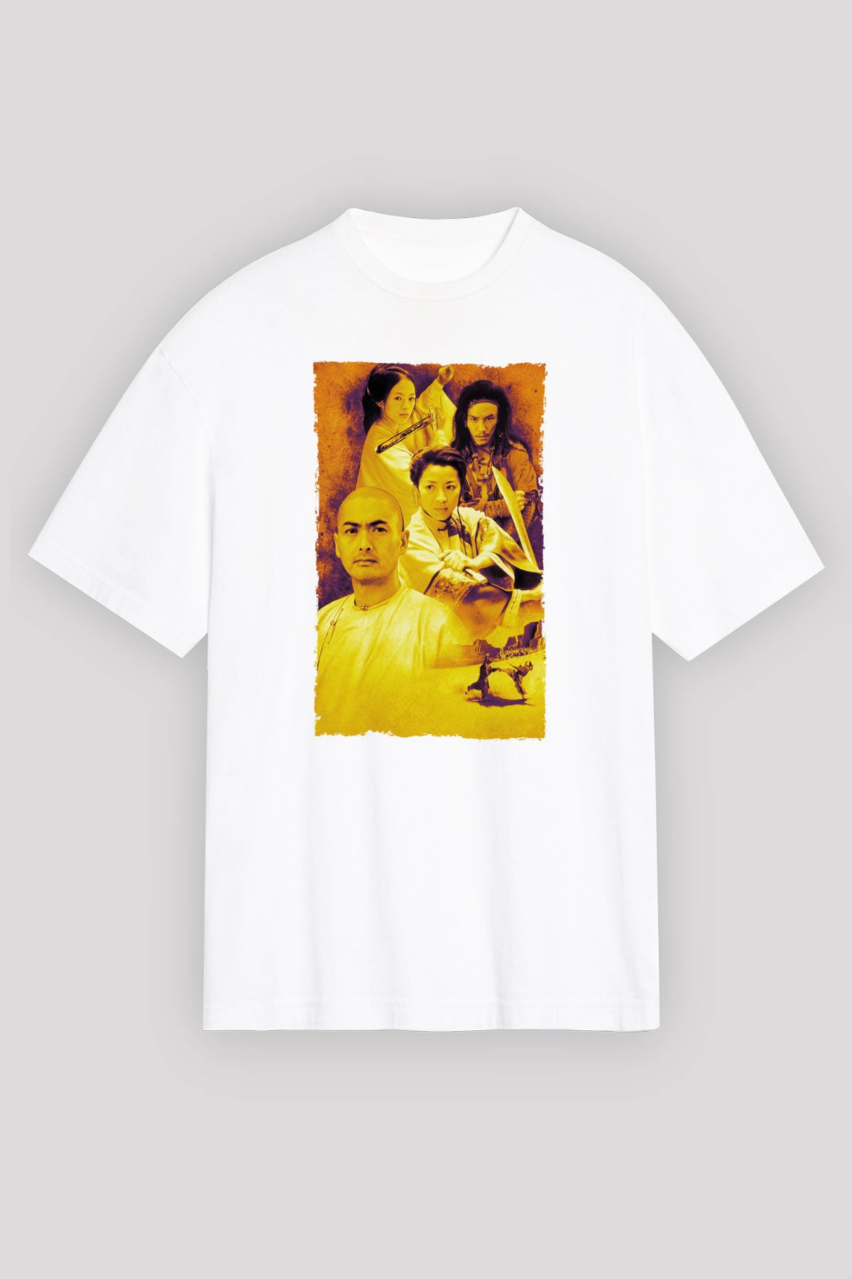 Unisex Kaplan ve Ejderha - Crouching Tiger, Hidden Dragon Baskılı Beyaz Oversize Tişört
