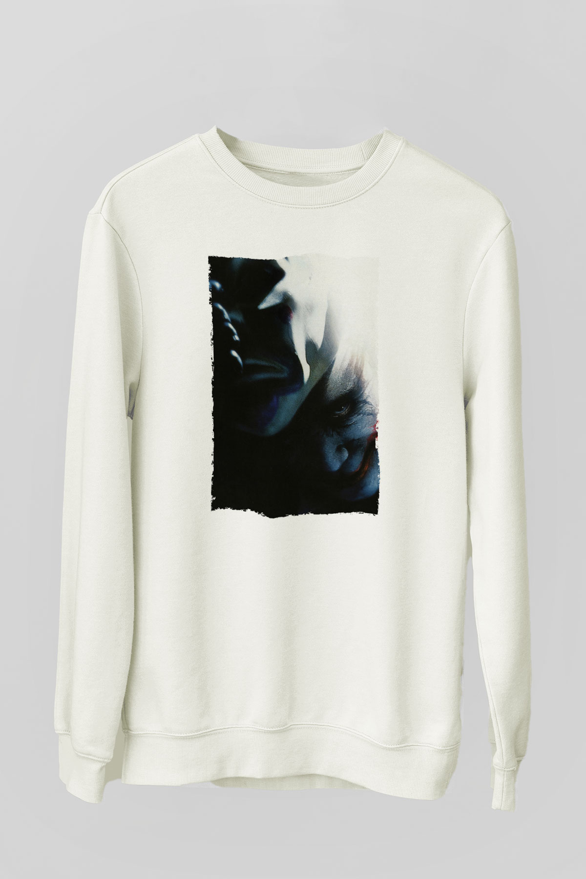 Unisex Kara Şövalye (The Dark Knight) Baskılı Beyaz Sweatshirt