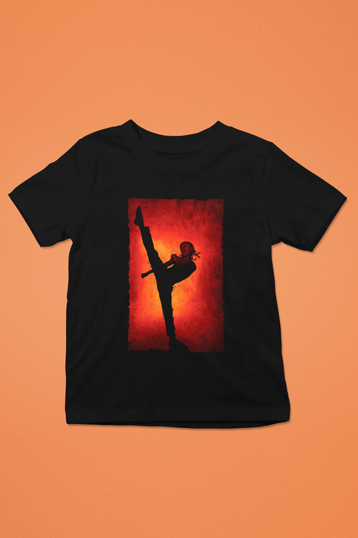 Unisex Karateci Çocuk (The Karate Kid) Baskılı Siyah Çocuk T-Shirt