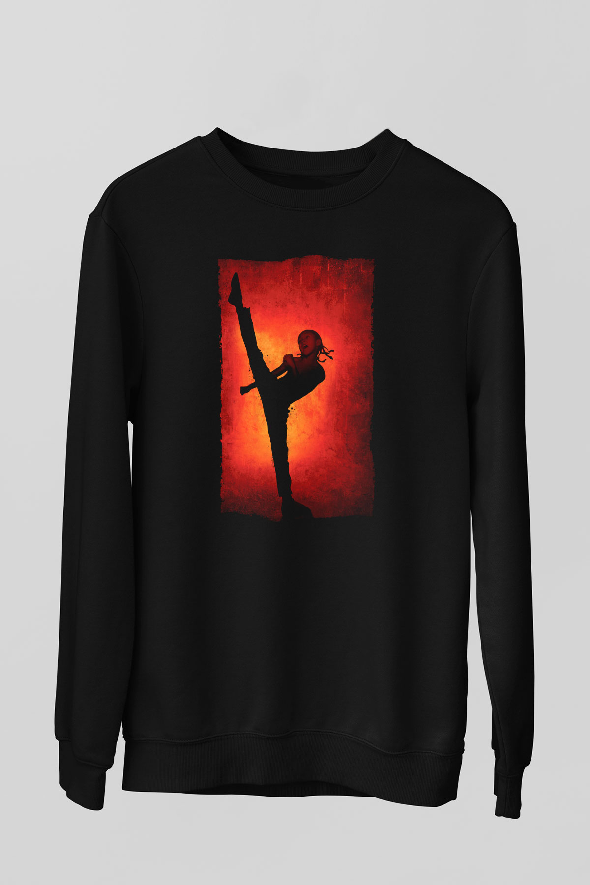 Unisex Karateci Çocuk (The Karate Kid) Baskılı Siyah Sweatshirt