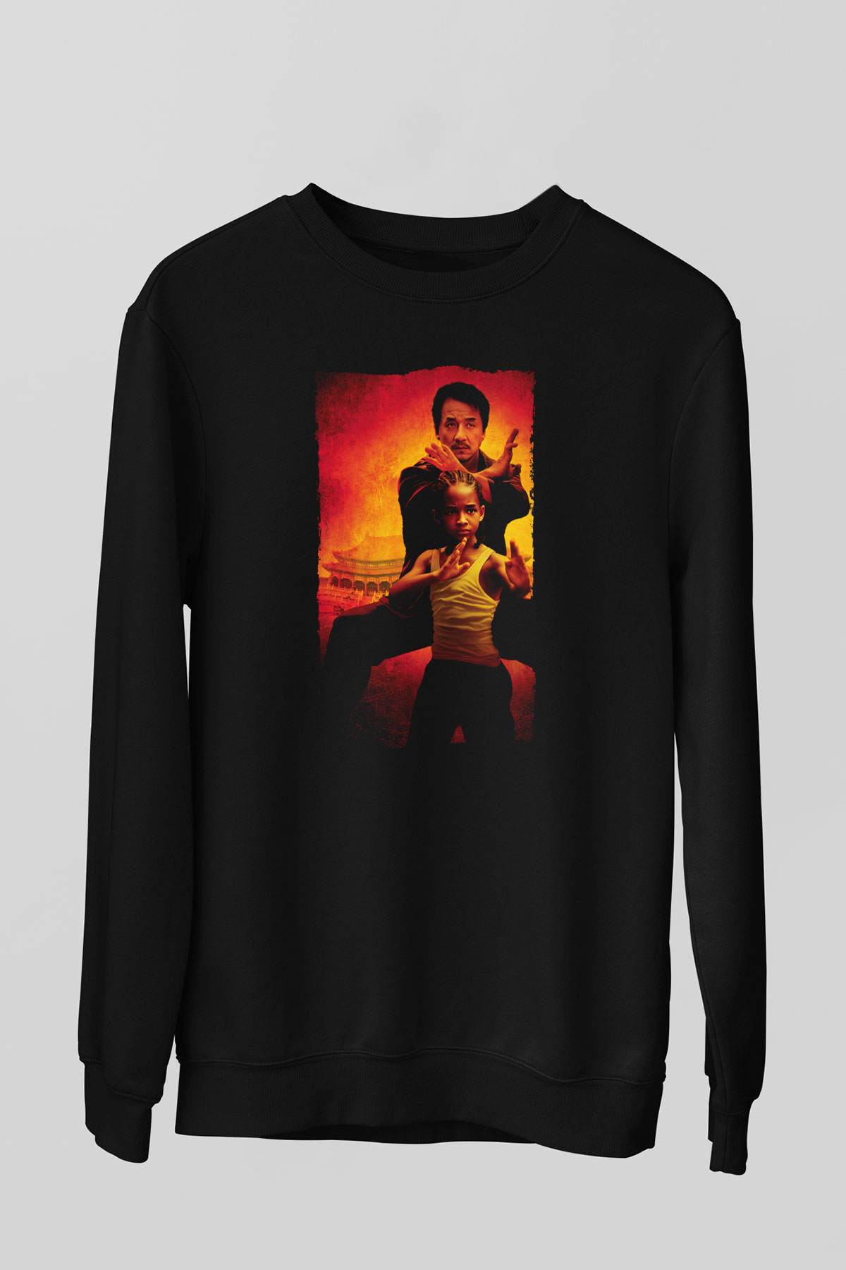Unisex Karateci Çocuk (The Karate Kid) Baskılı Siyah Sweatshirt