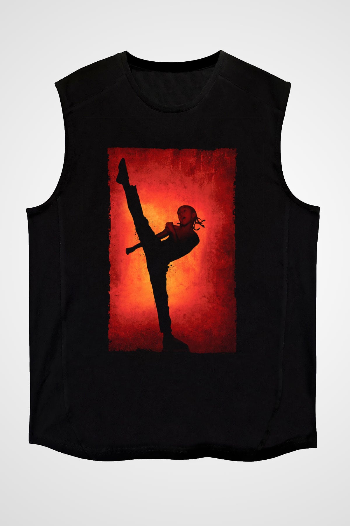 Unisex Karateci Çocuk (The Karate Kid) Baskılı Siyah Kolsuz T-shirt