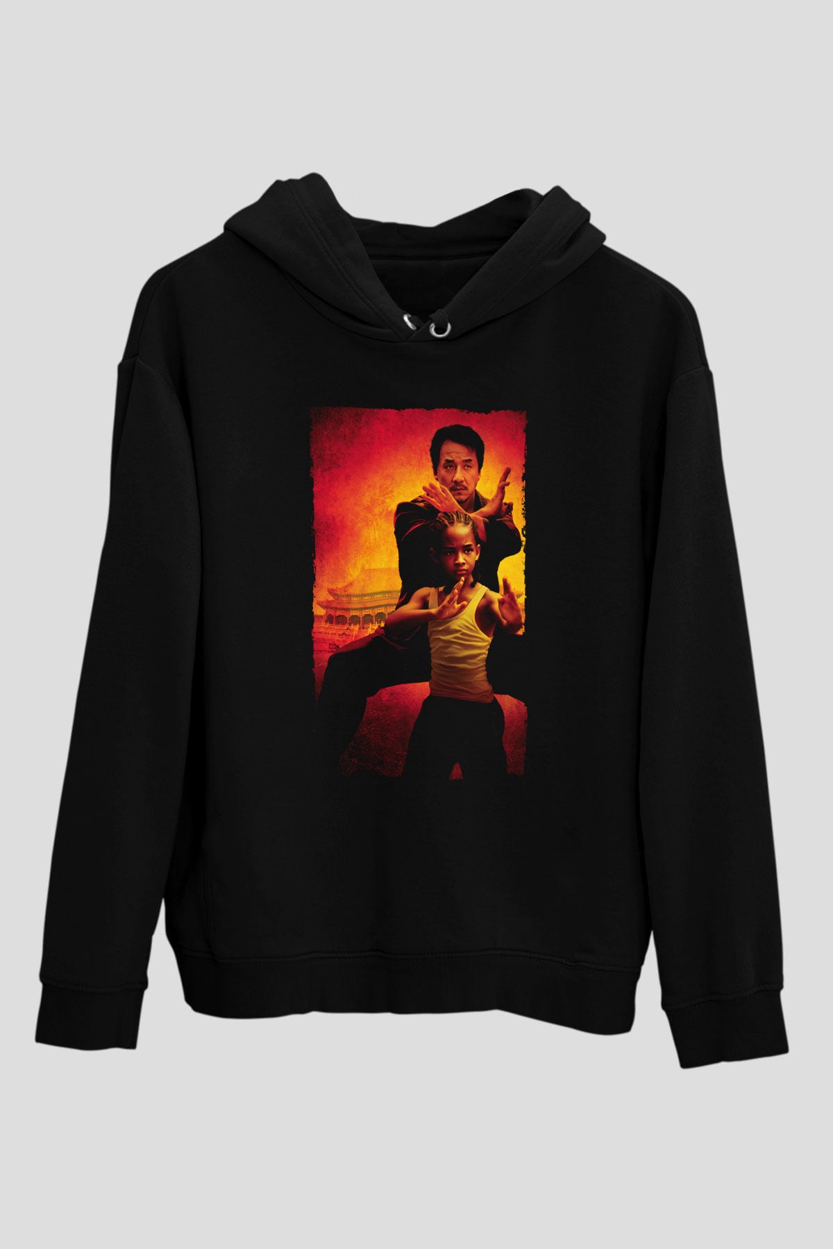 Unisex Karateci Çocuk (The Karate Kid) Baskılı Siyah Kapüşonlu Sweatshirt